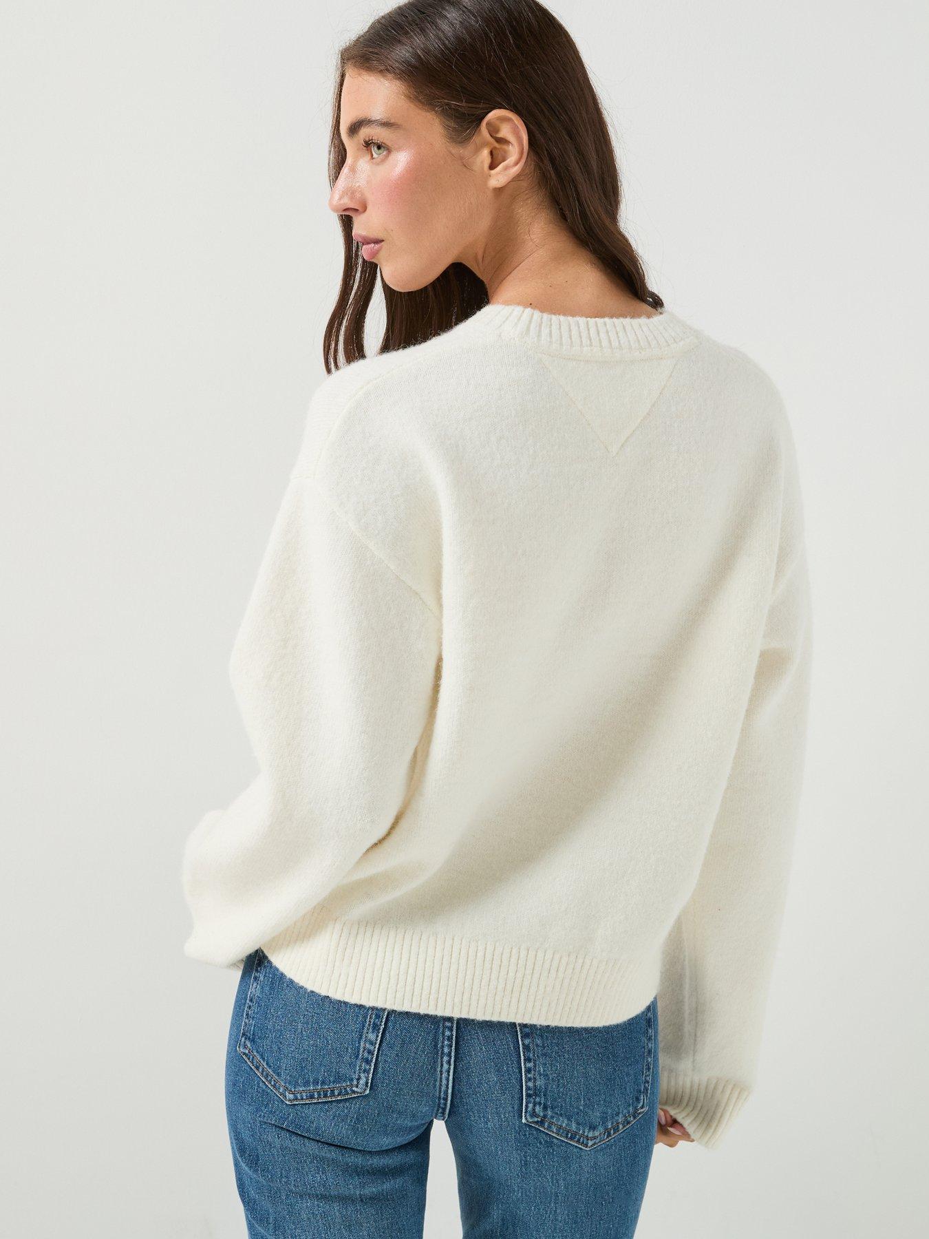 Image 2 of 5 of Tommy Jeans Women's Fluffy Knit Jumper with Logo Badge - Cream