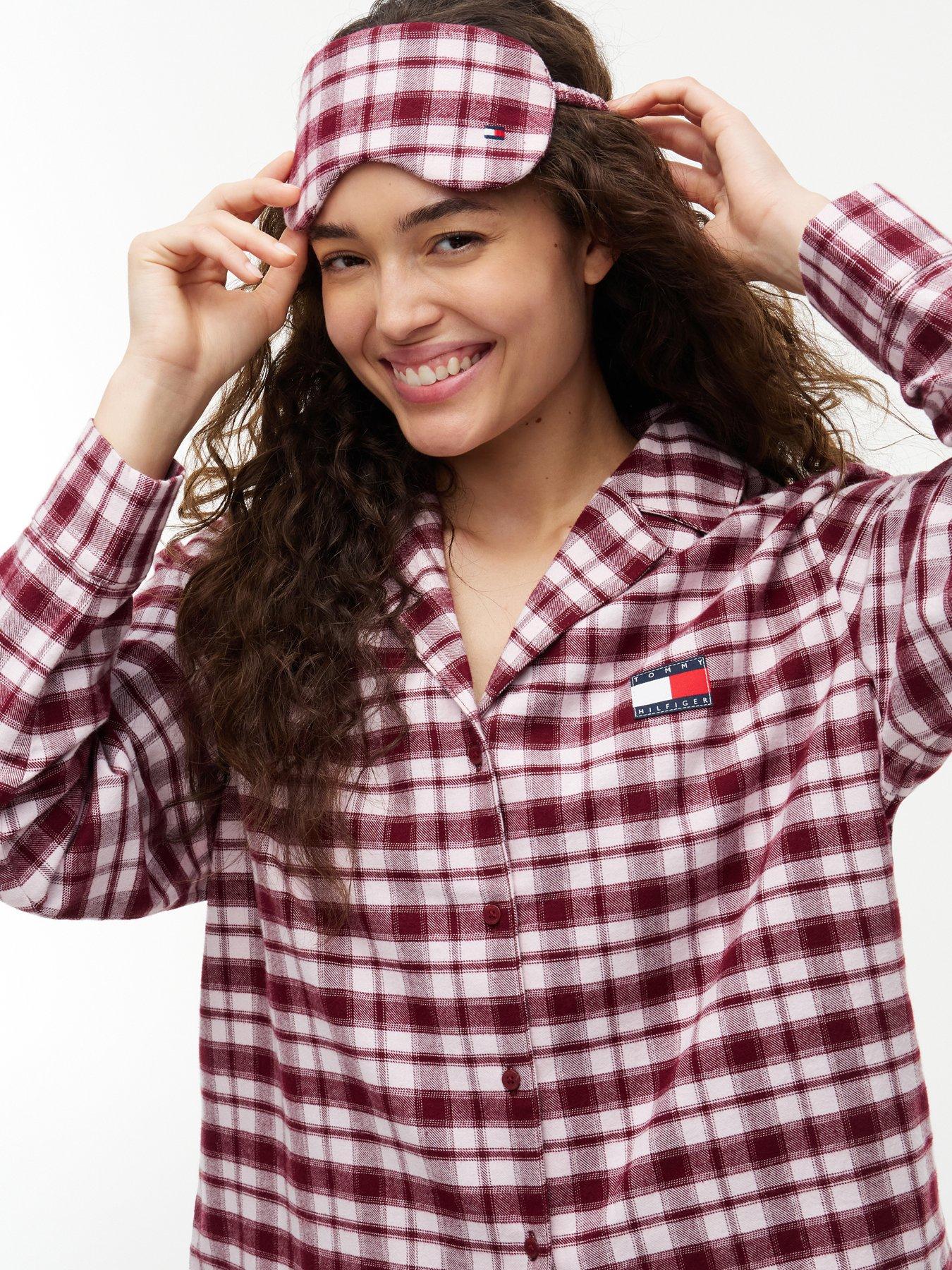 Image 1 of 6 of Tommy Hilfiger Heritage Flannel Pyjama Set And Eye Mask Gift Box - Pink