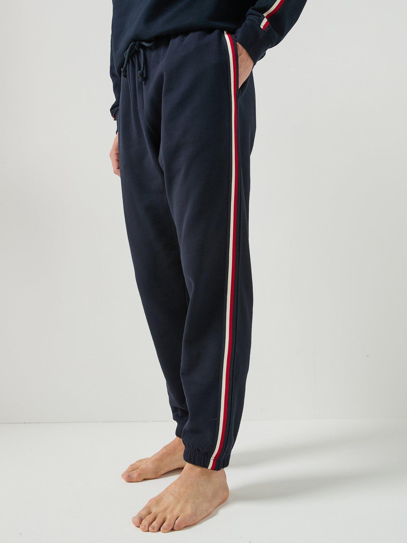 Tommy Hilfiger Mens Global Stripe Drawcord Cotton Pyjama Bottoms - Blue
