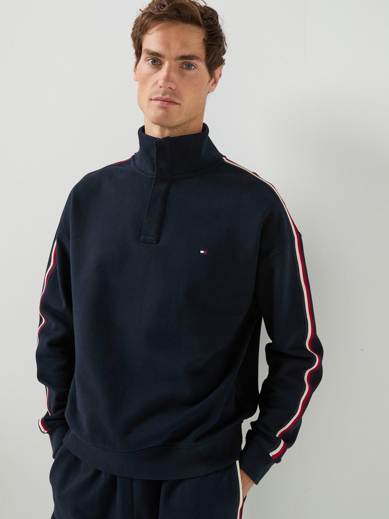 Tommy Hilfiger Men's Global Stripe Cotton Button 1/2 Zip Fleece - Navy Blue - S - Image 2