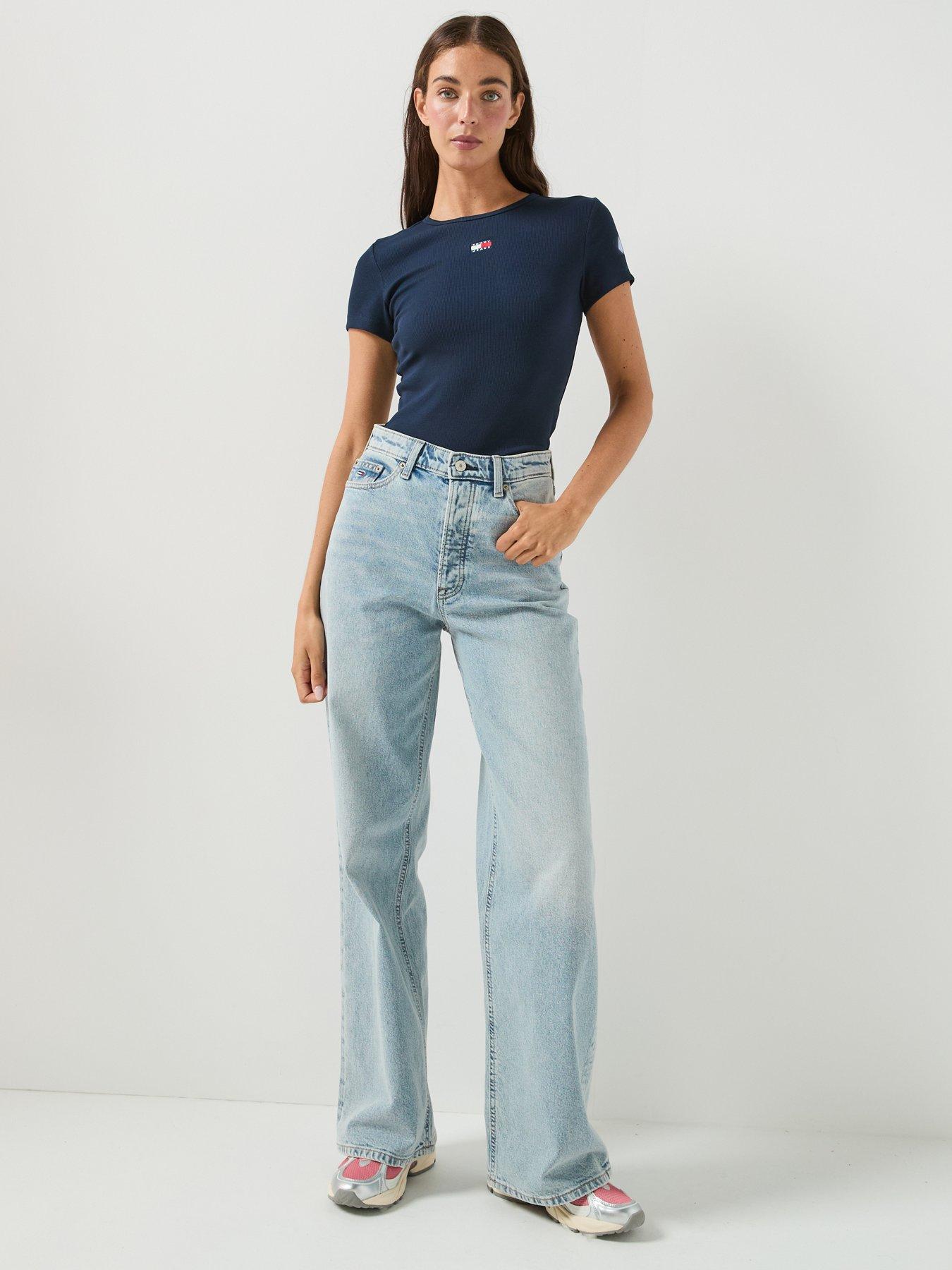Image 3 of 6 of Tommy Jeans Women's Slim Fit Ribbed T-Shirt with Logo Badge - Navy
