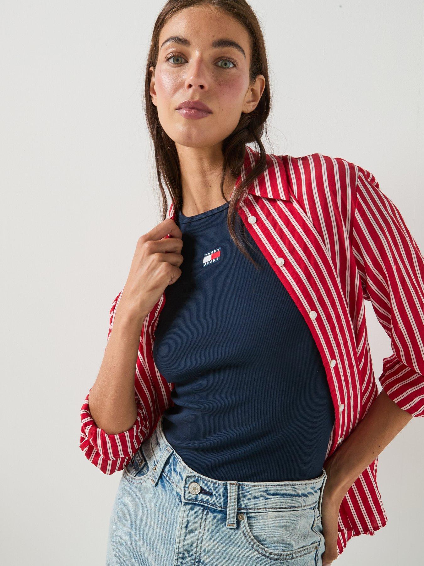 Image 5 of 6 of Tommy Jeans Women's Slim Fit Ribbed T-Shirt with Logo Badge - Navy