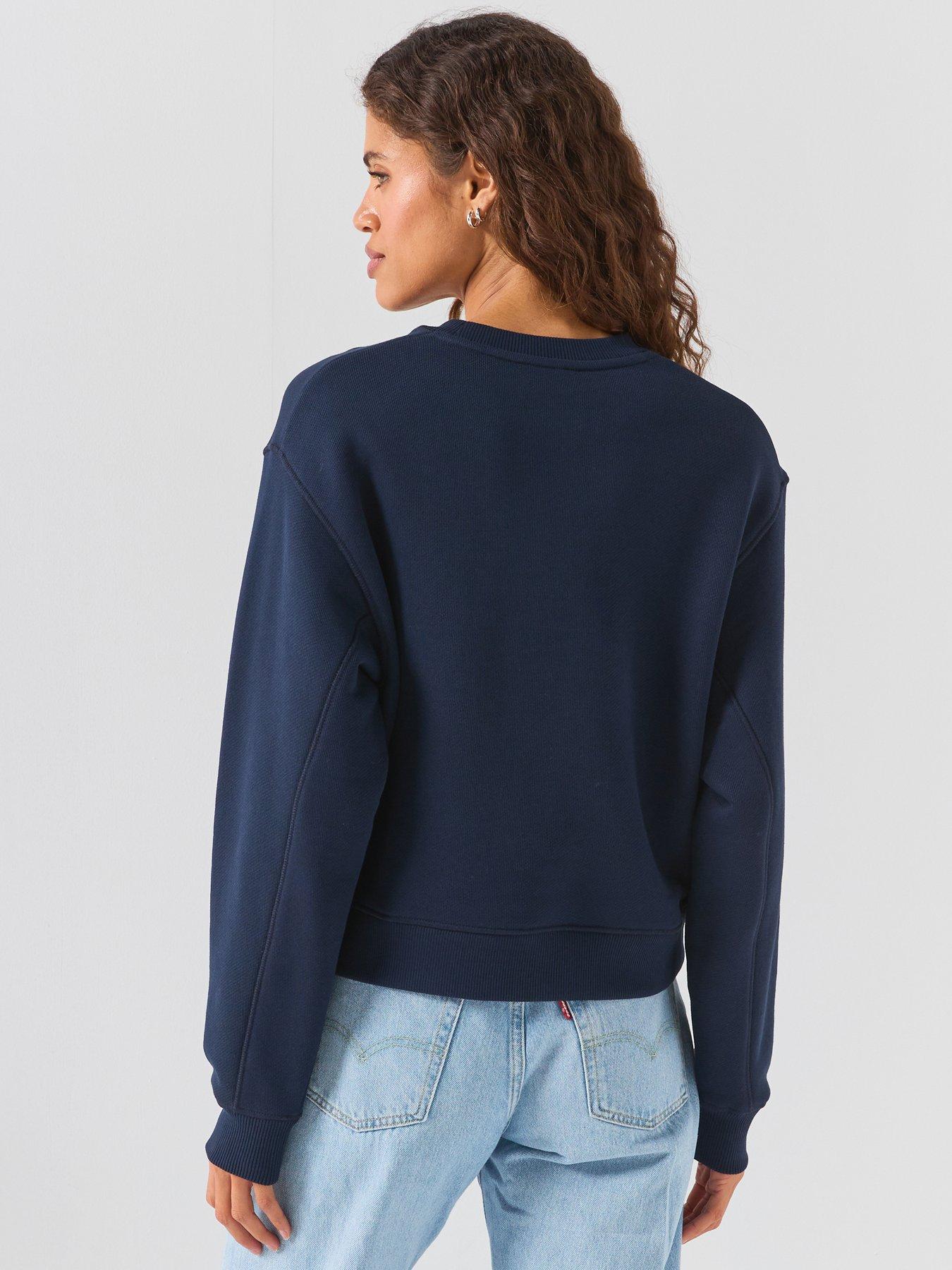 Image 2 of 6 of Tommy Hilfiger Women's Regular Fit Script Logo Crew Neck Sweatshirt - Navy