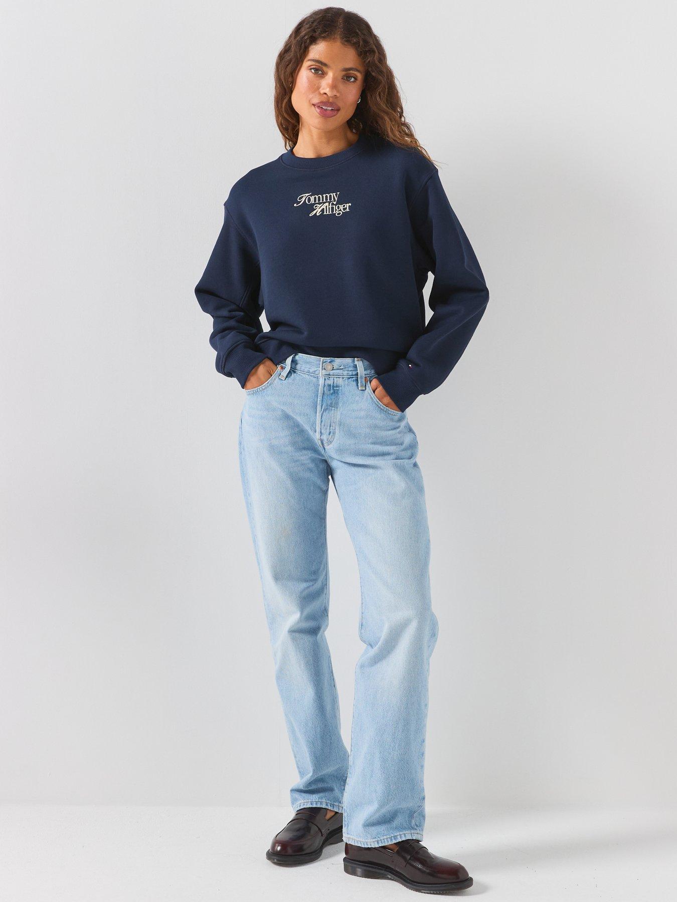 Image 3 of 6 of Tommy Hilfiger Women's Regular Fit Script Logo Crew Neck Sweatshirt - Navy