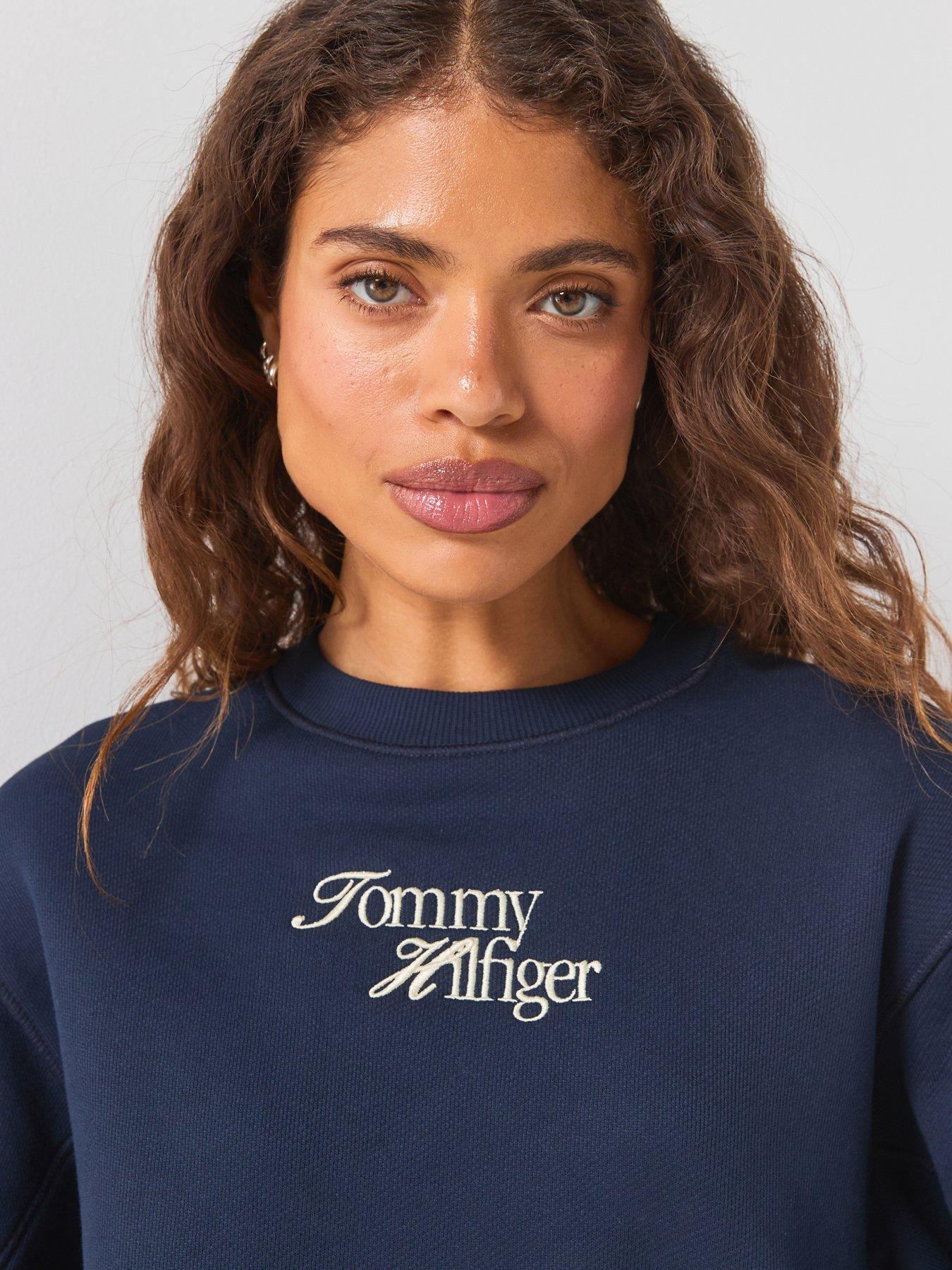 Image 4 of 6 of Tommy Hilfiger Women's Regular Fit Script Logo Crew Neck Sweatshirt - Navy
