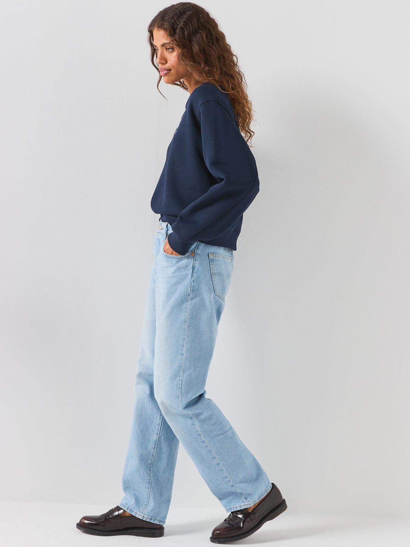 Image 5 of 6 of Tommy Hilfiger Women's Regular Fit Script Logo Crew Neck Sweatshirt - Navy