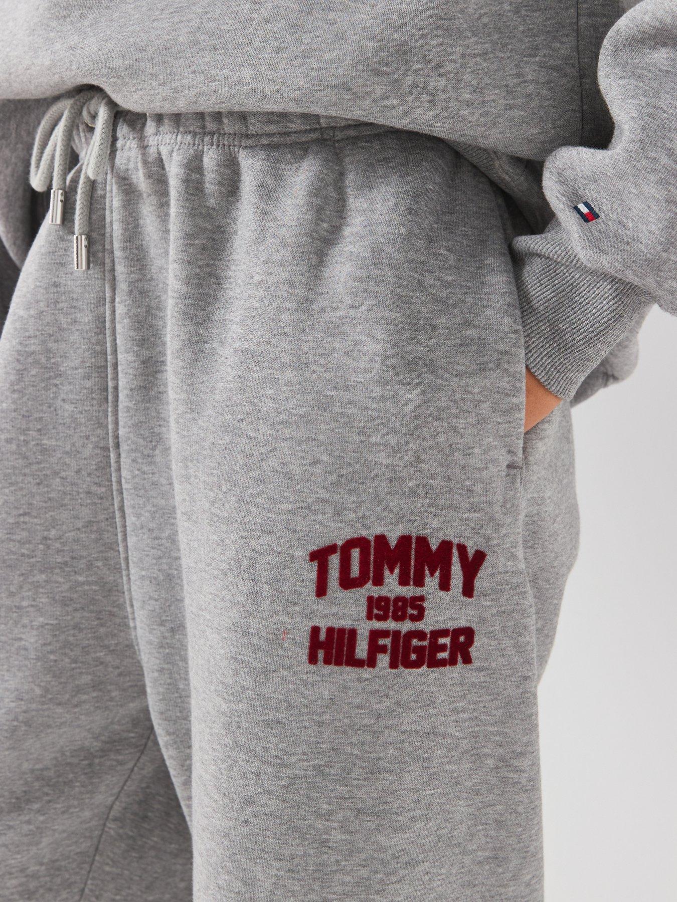 Image 4 of 6 of Tommy Hilfiger Flock Varsity Logo Cuffed Joggers - Grey