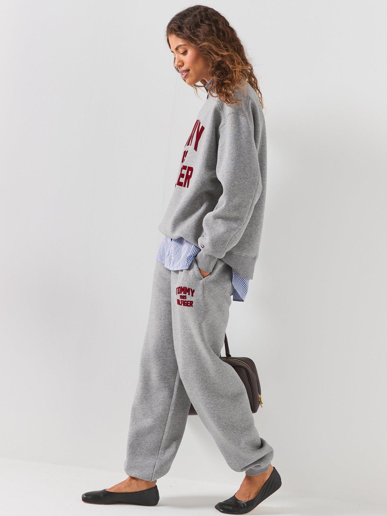 Image 5 of 6 of Tommy Hilfiger Flock Varsity Logo Cuffed Joggers - Grey