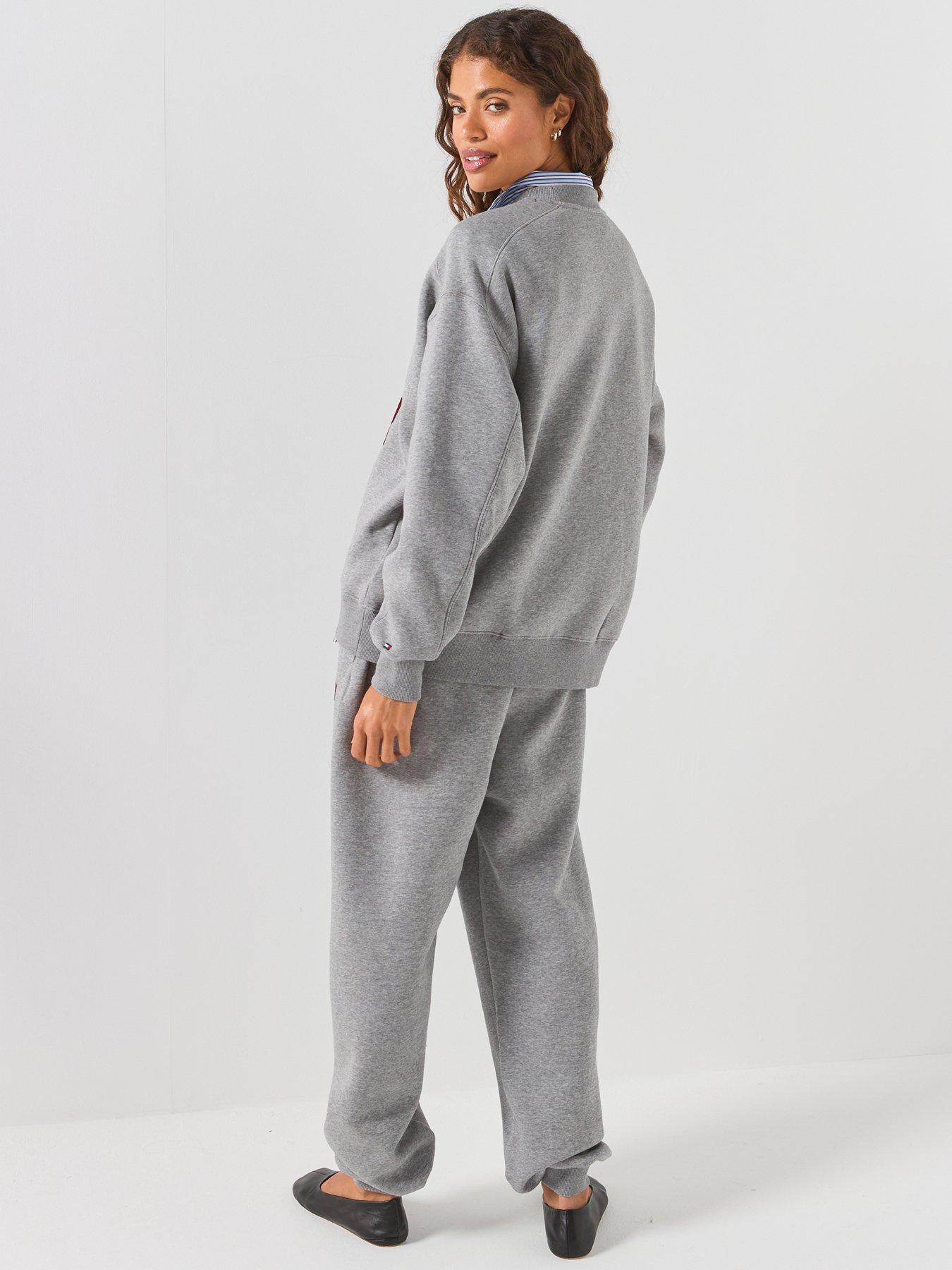 Image 6 of 6 of Tommy Hilfiger Flock Varsity Logo Cuffed Joggers - Grey