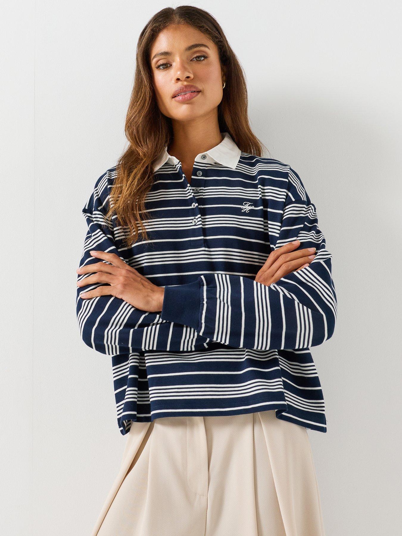 Tommy Hilfiger Rugby Stripe Relaxed Polo Sweatshirt, Multi, Size L, Women
