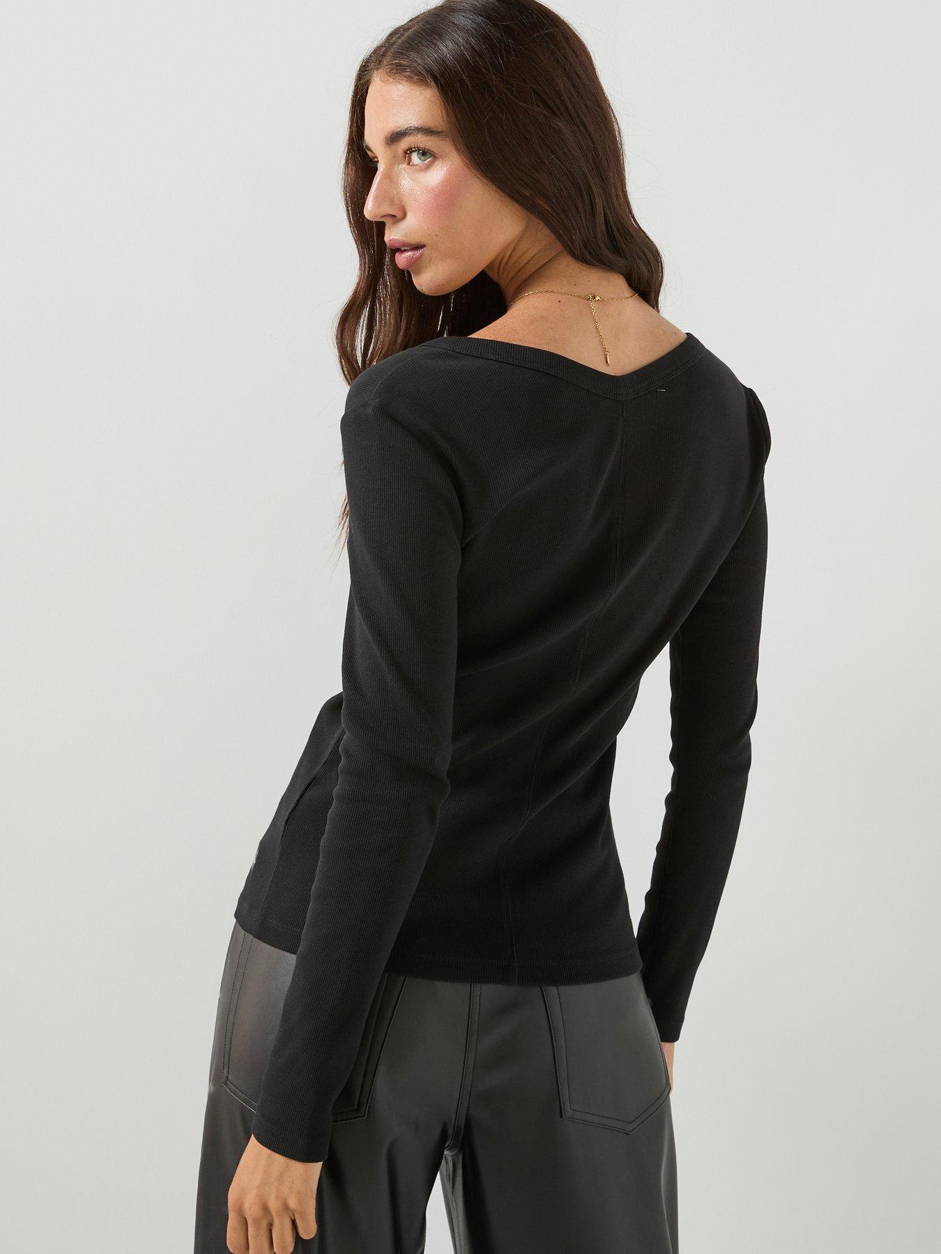 Image 2 of 6 of Calvin Klein Jeans Women's Ribbed Button Front Long Sleeve Top - Black