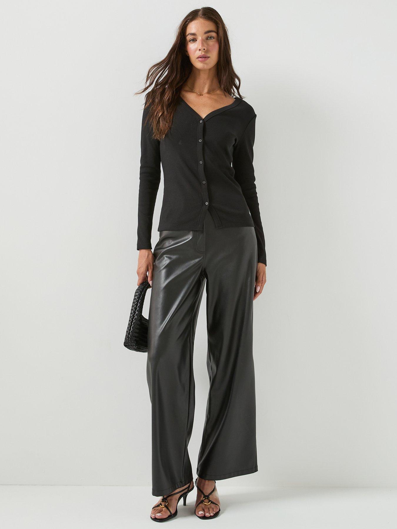 Image 3 of 6 of Calvin Klein Jeans Women's Ribbed Button Front Long Sleeve Top - Black