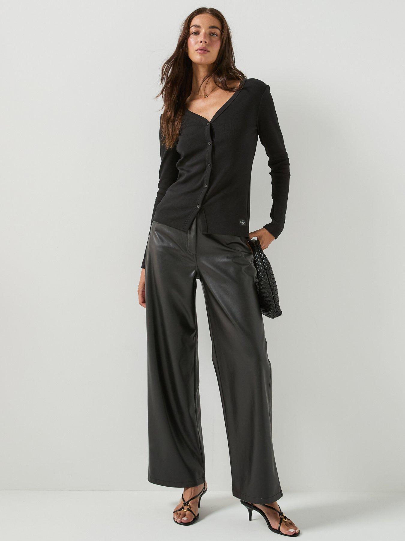 Image 5 of 6 of Calvin Klein Jeans Women's Ribbed Button Front Long Sleeve Top - Black