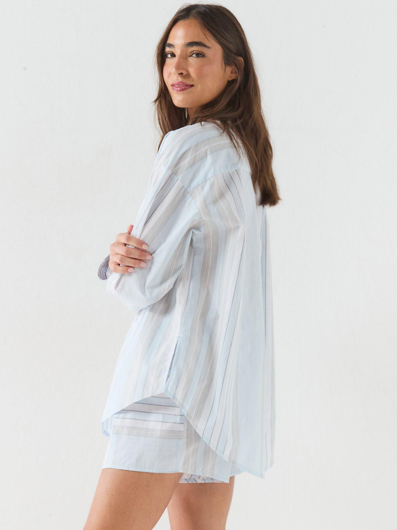 Image 2 of 6 of Calvin Klein Script Logo Stripe Long Sleeve Button Shirt - Blue