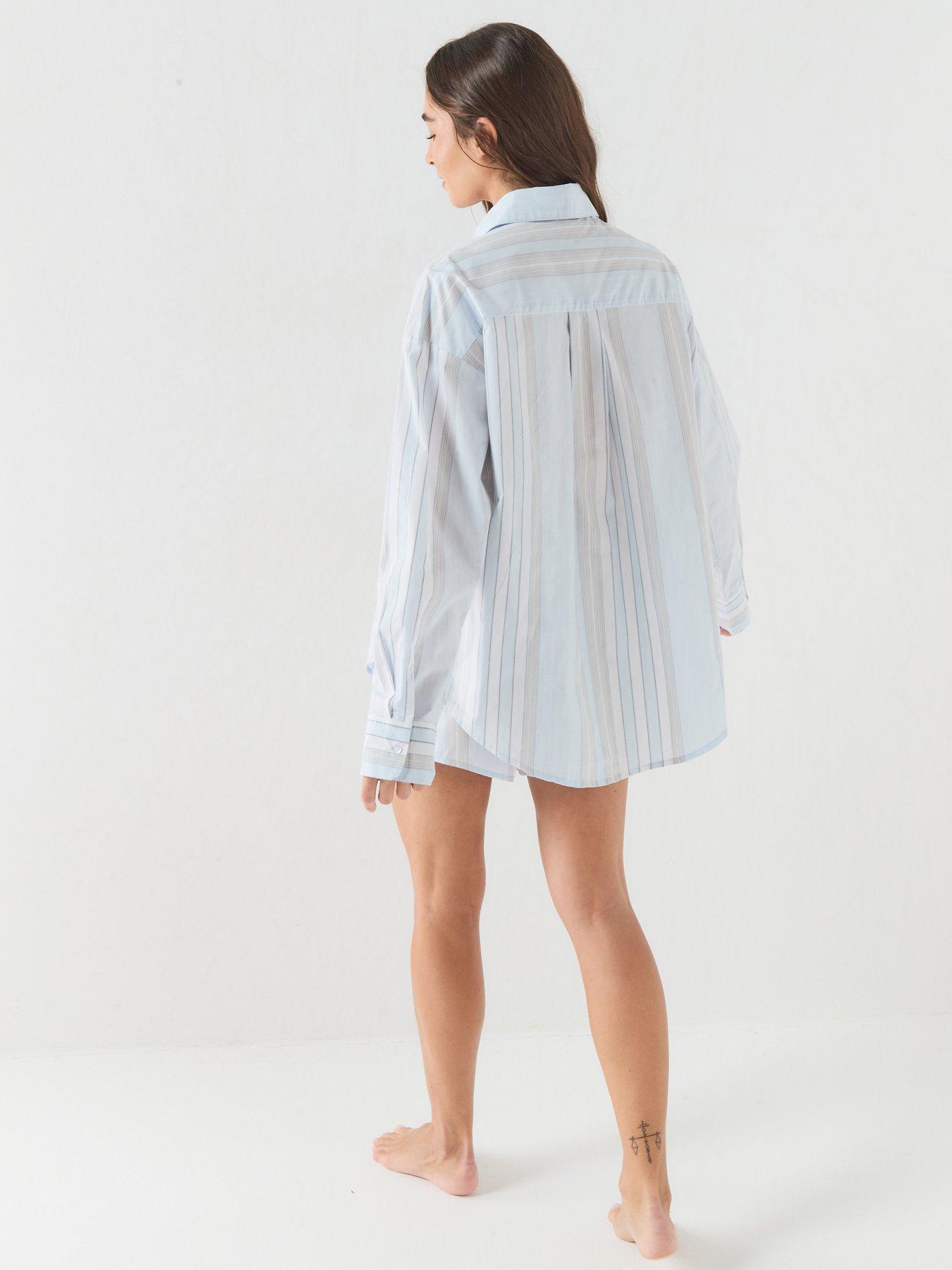 Image 6 of 6 of Calvin Klein Script Logo Stripe Long Sleeve Button Shirt - Blue