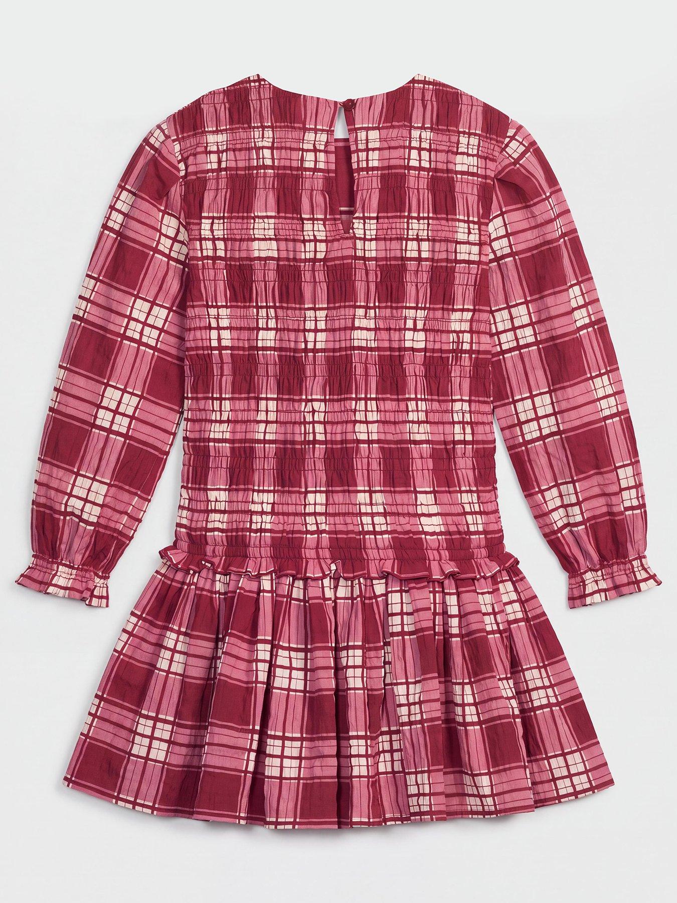 Image 2 of 3 of The Very Collection Girls Long Sleeve Check Shirred Dress - Red