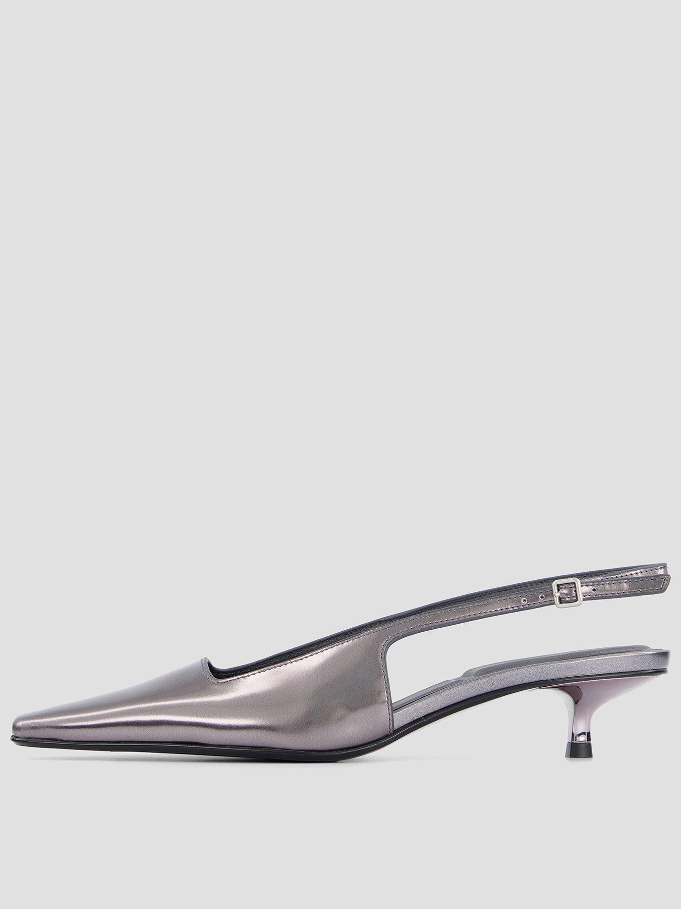 Calvin Klein Metallic Leather Kitten Heel Slingbacks, Silver, Size 39, Women