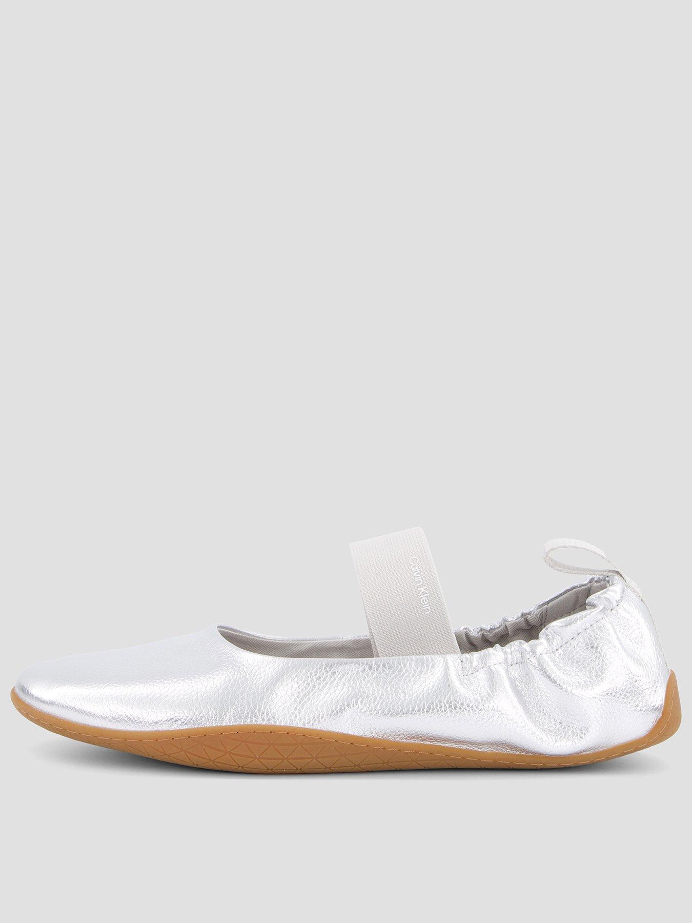 Image 1 of 7 of Calvin Klein Metallic Leather Hybrid Ballet Trainers - Silver