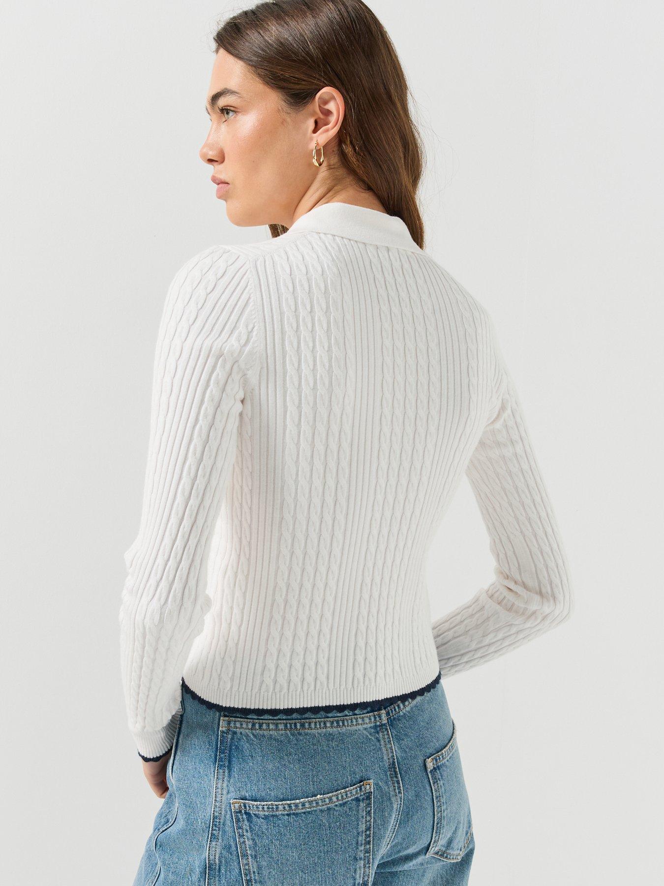 Image 2 of 6 of Tommy Jeans Womens Micro Cable Slim Polo Collar Jumper - White