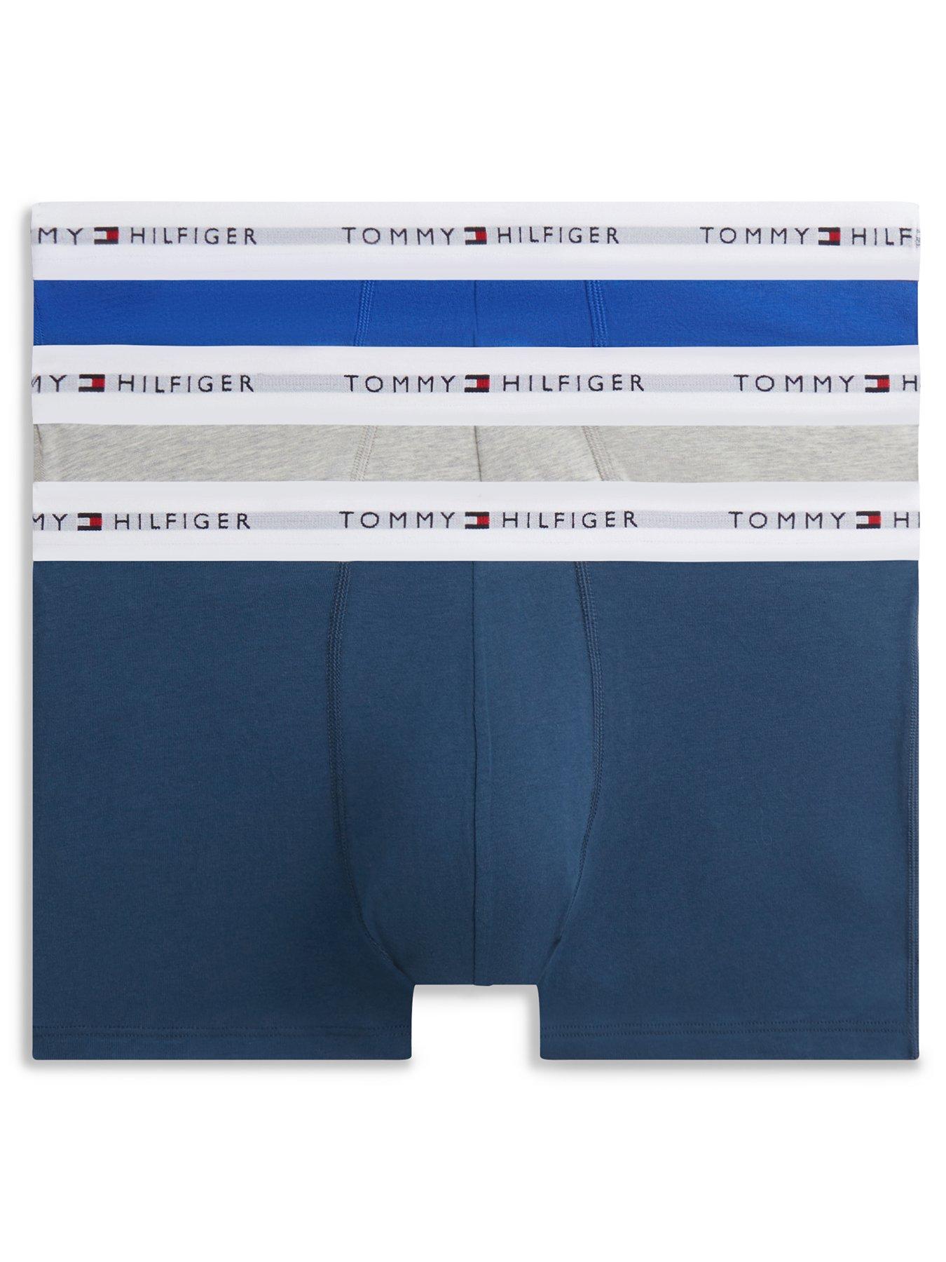 Tommy Hilfiger Men's 3 Pack Signature Logo Waistband Cotton Trunks, Assorted, Size L, Men