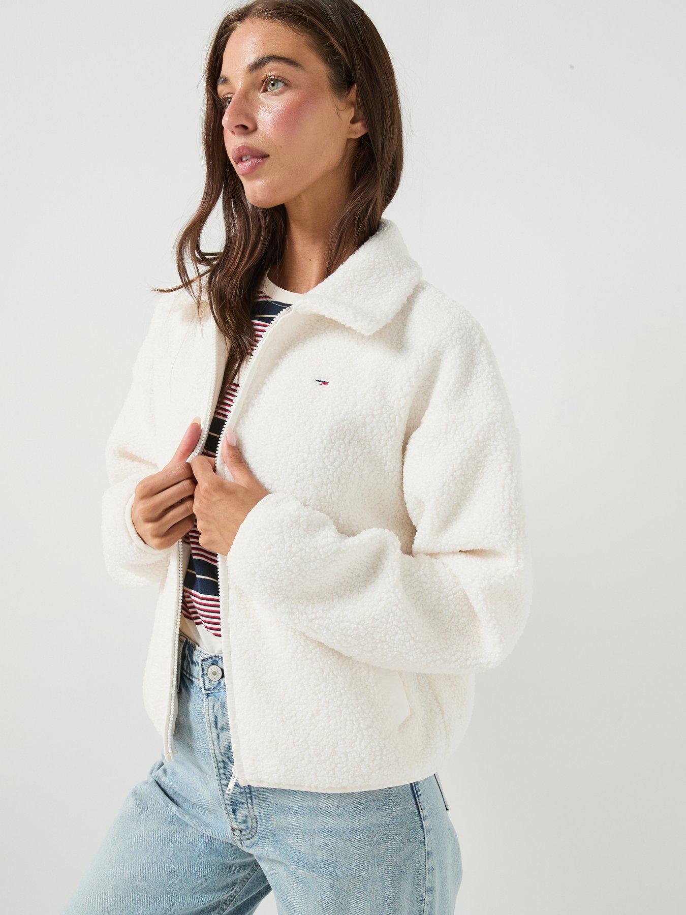 Tommy Jeans Women's Zip Through Teddy Fleece Jacket with Borg Texture - White