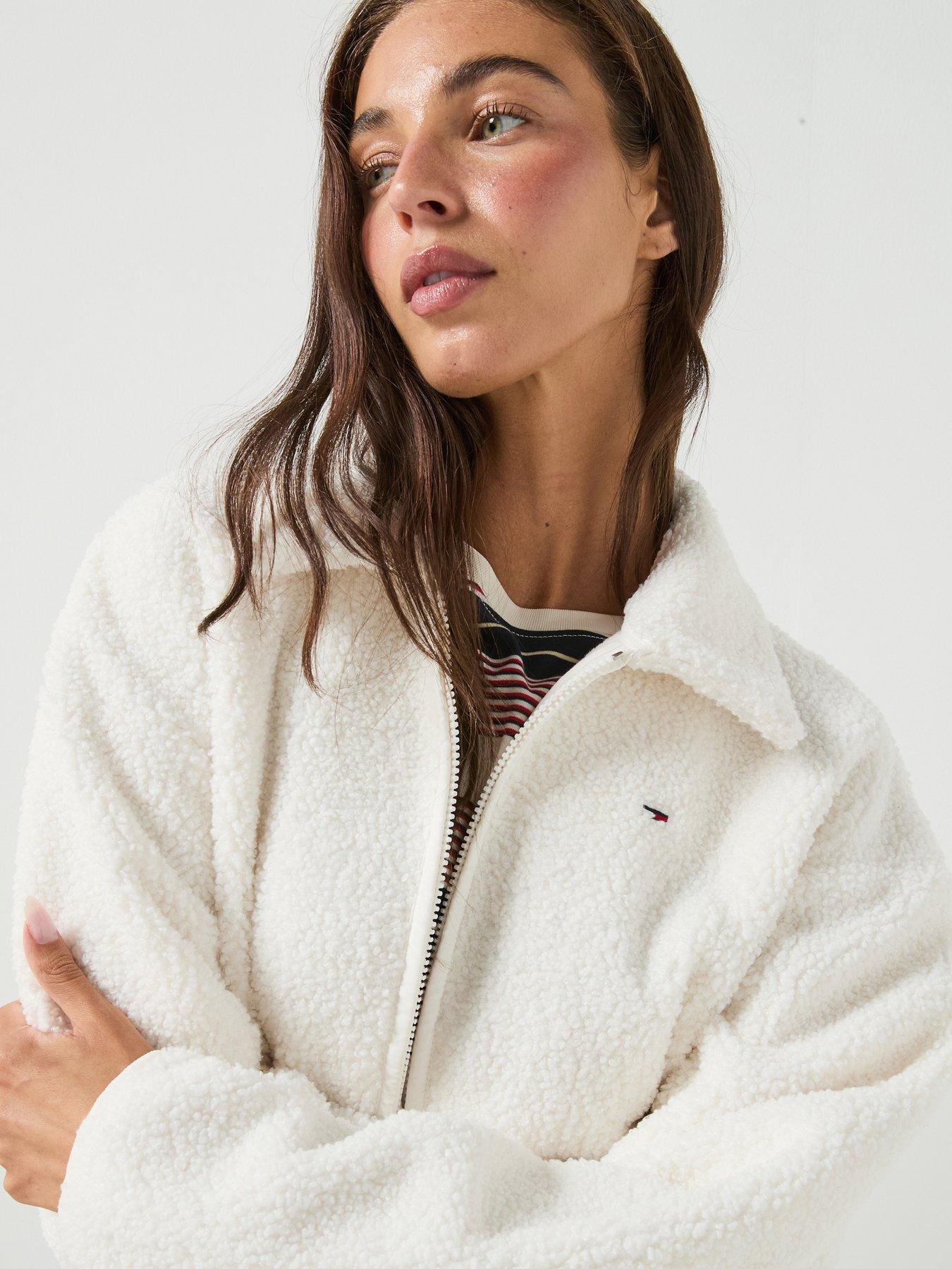 Image 4 of 5 of Tommy Jeans Women's Zip Through Teddy Fleece Jacket with Borg Texture - White