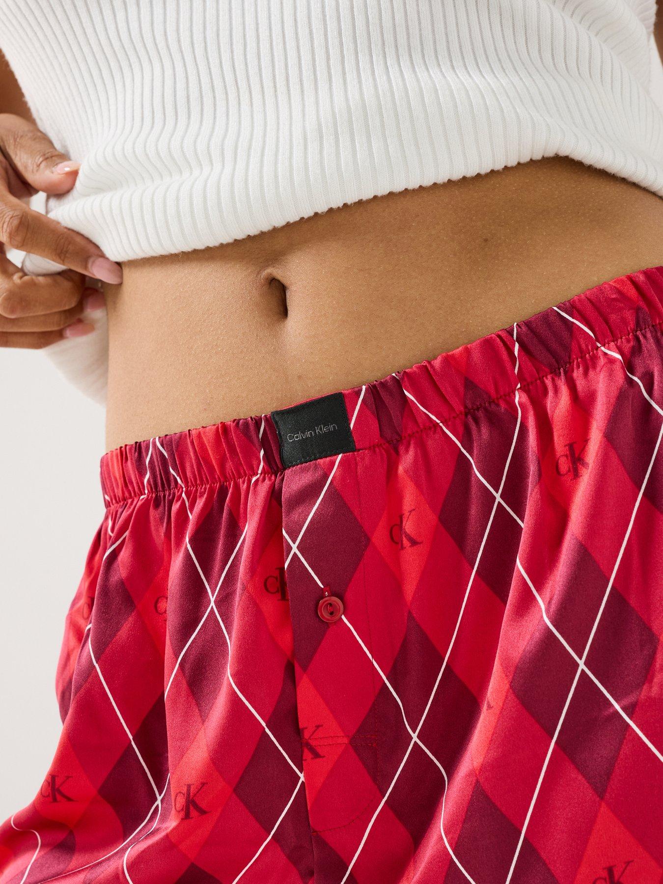 Image 5 of 5 of Calvin Klein Printed Check Logo Satin Seasonal Short - Red