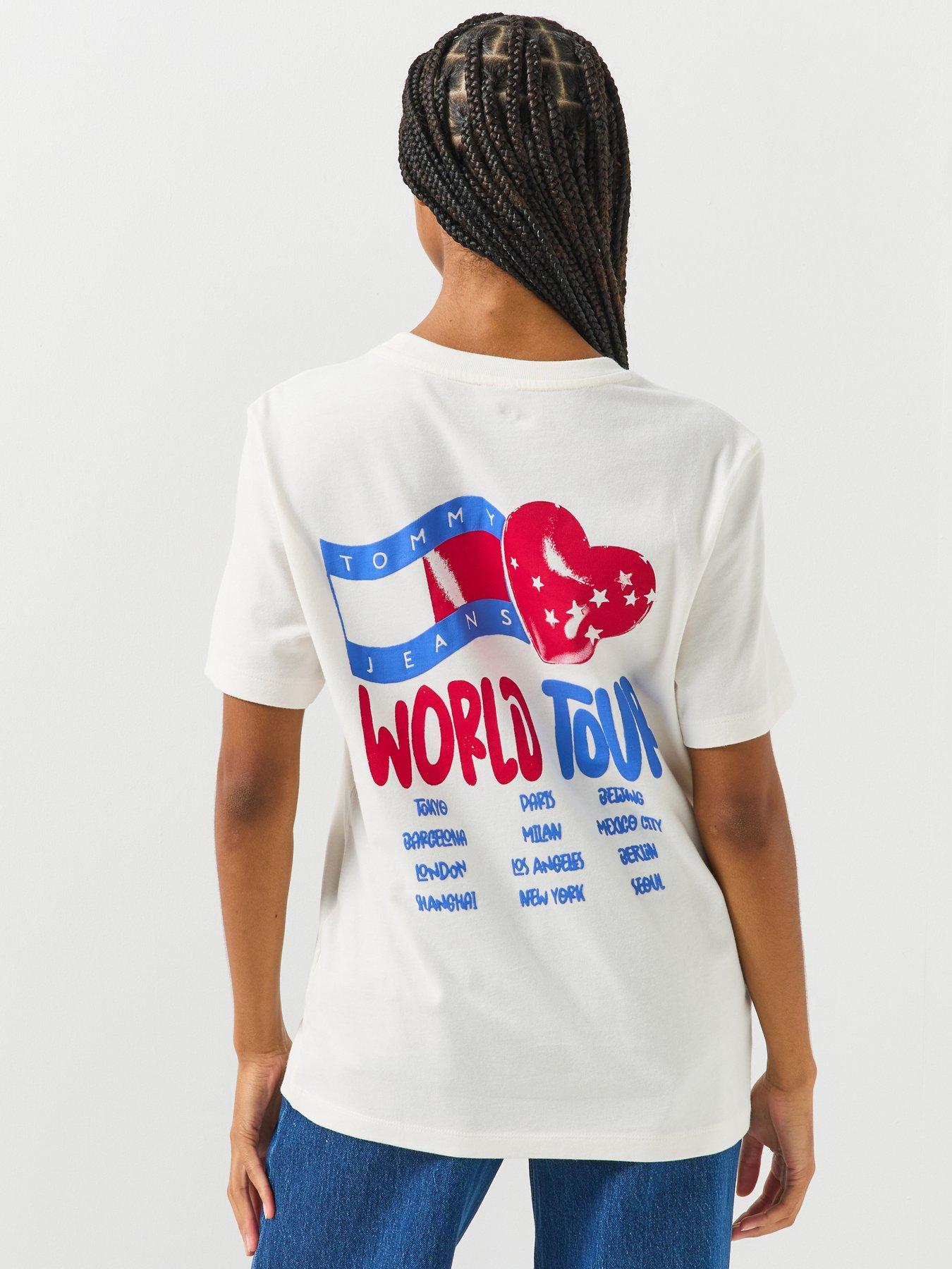 Image 1 of 6 of Tommy Jeans Back Graphic Relaxed Jersey T-shirt - White