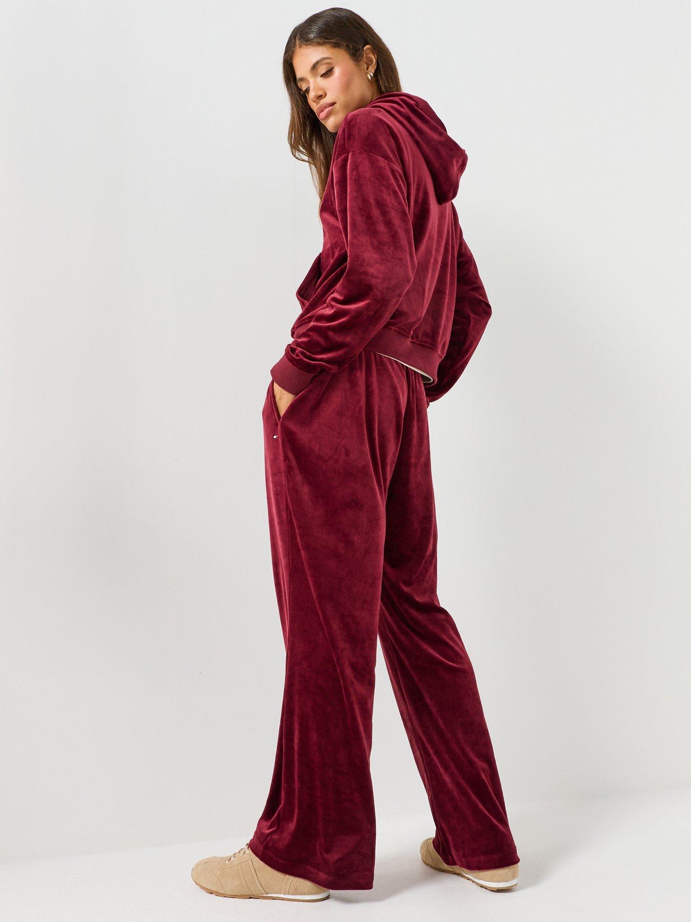 Image 2 of 5 of Tommy Hilfiger Womens Essential Velour Relaxed Zip-Thru Lounge Hoodie - Red
