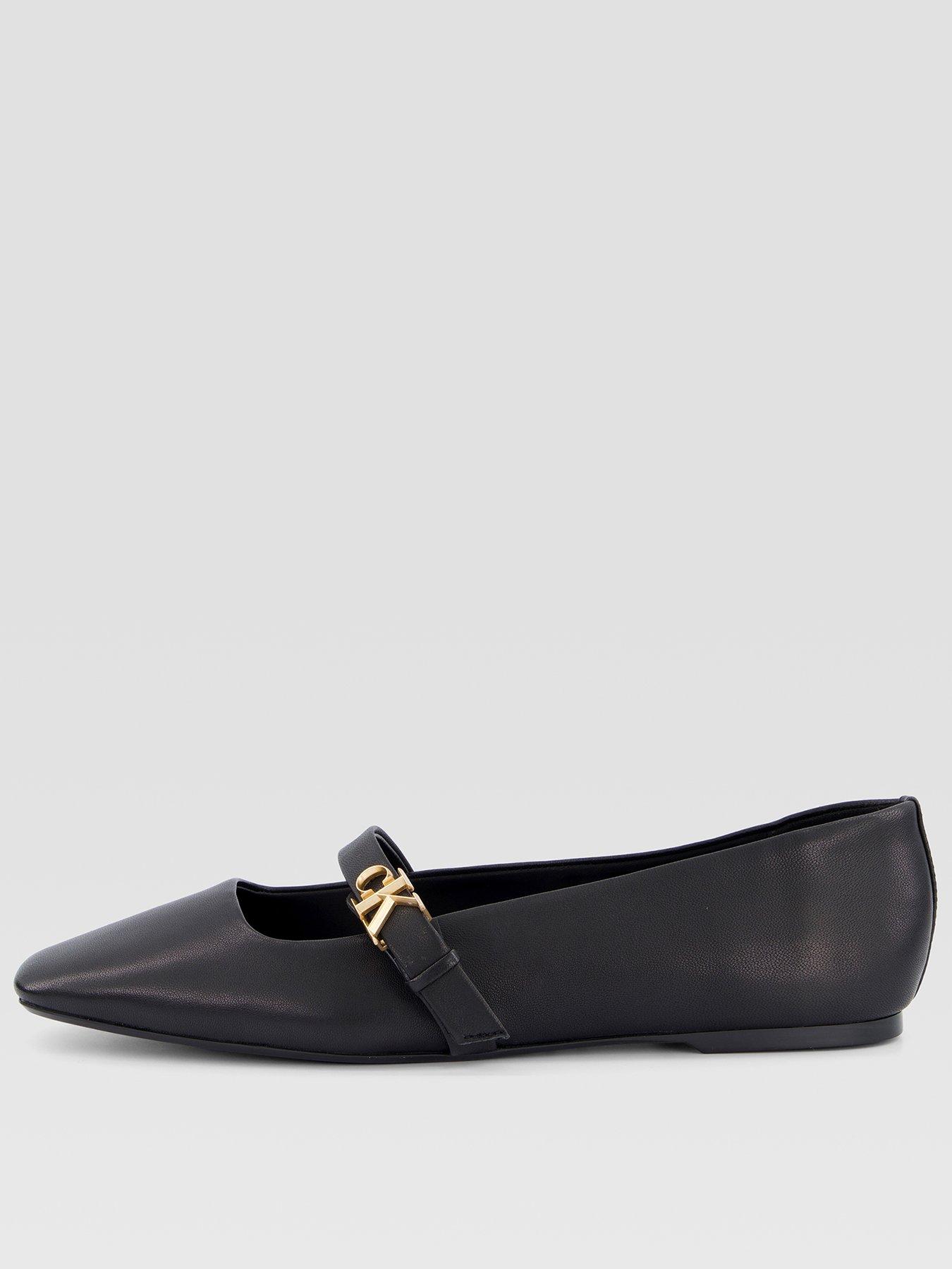 Calvin Klein Squared Leather Mary Jane Ballerina Pumps - Black