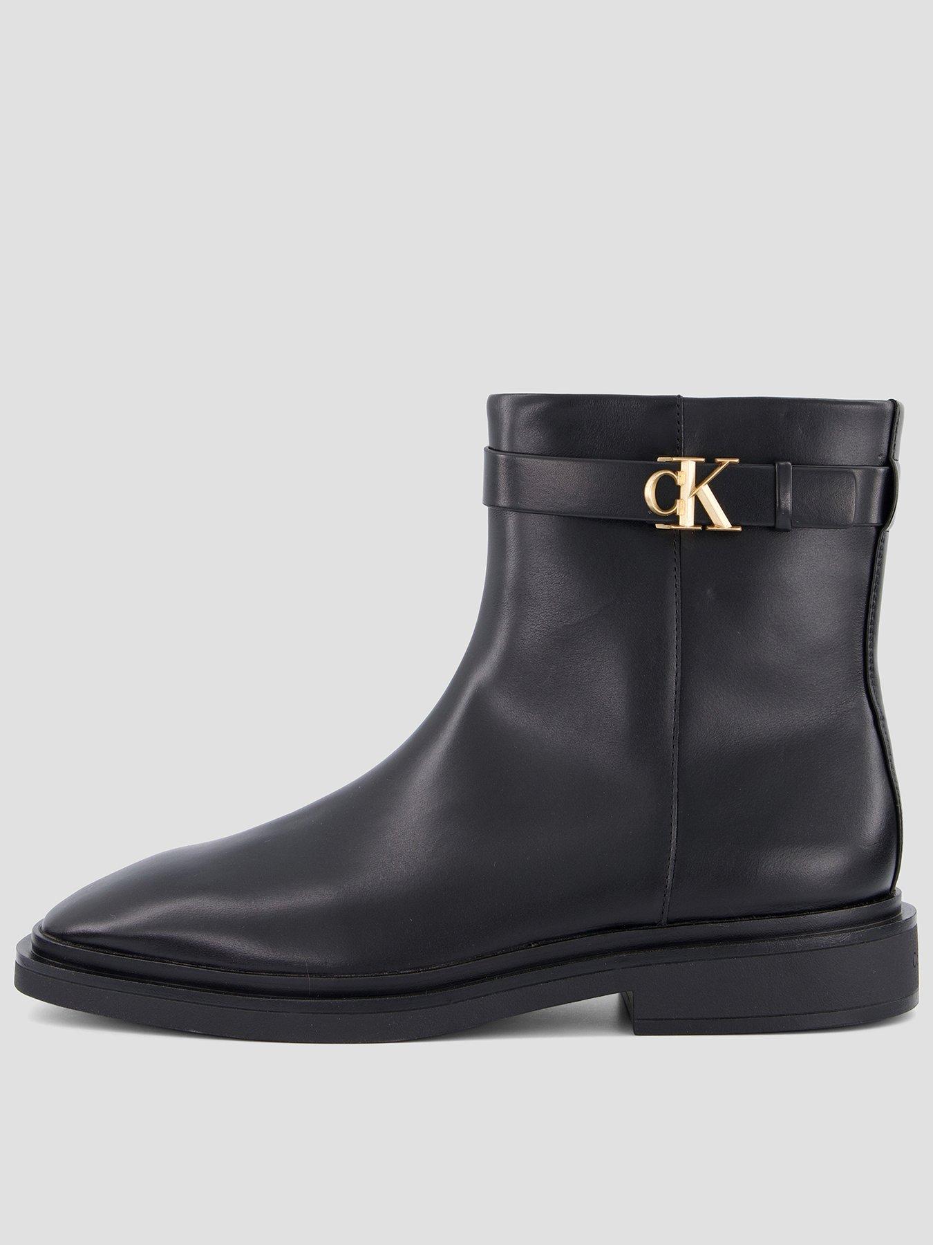 Calvin Klein Leather Signature Knee-High Boots - Black