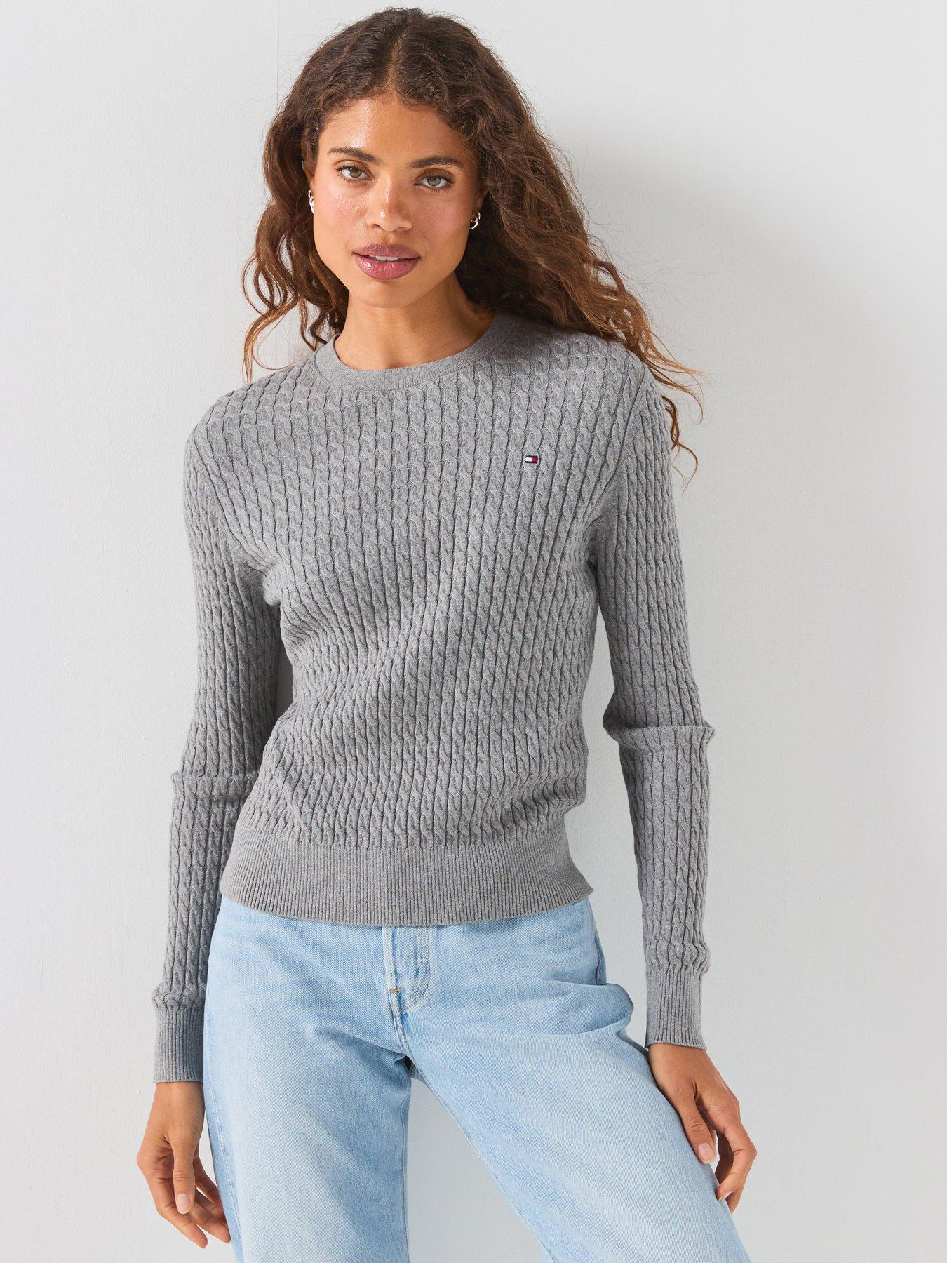 Tommy Hilfiger Women's Cable Fine Knit Cotton Long-Sleeve Jumper - Md Grey Heather - Size 16 (XL) - Image 3