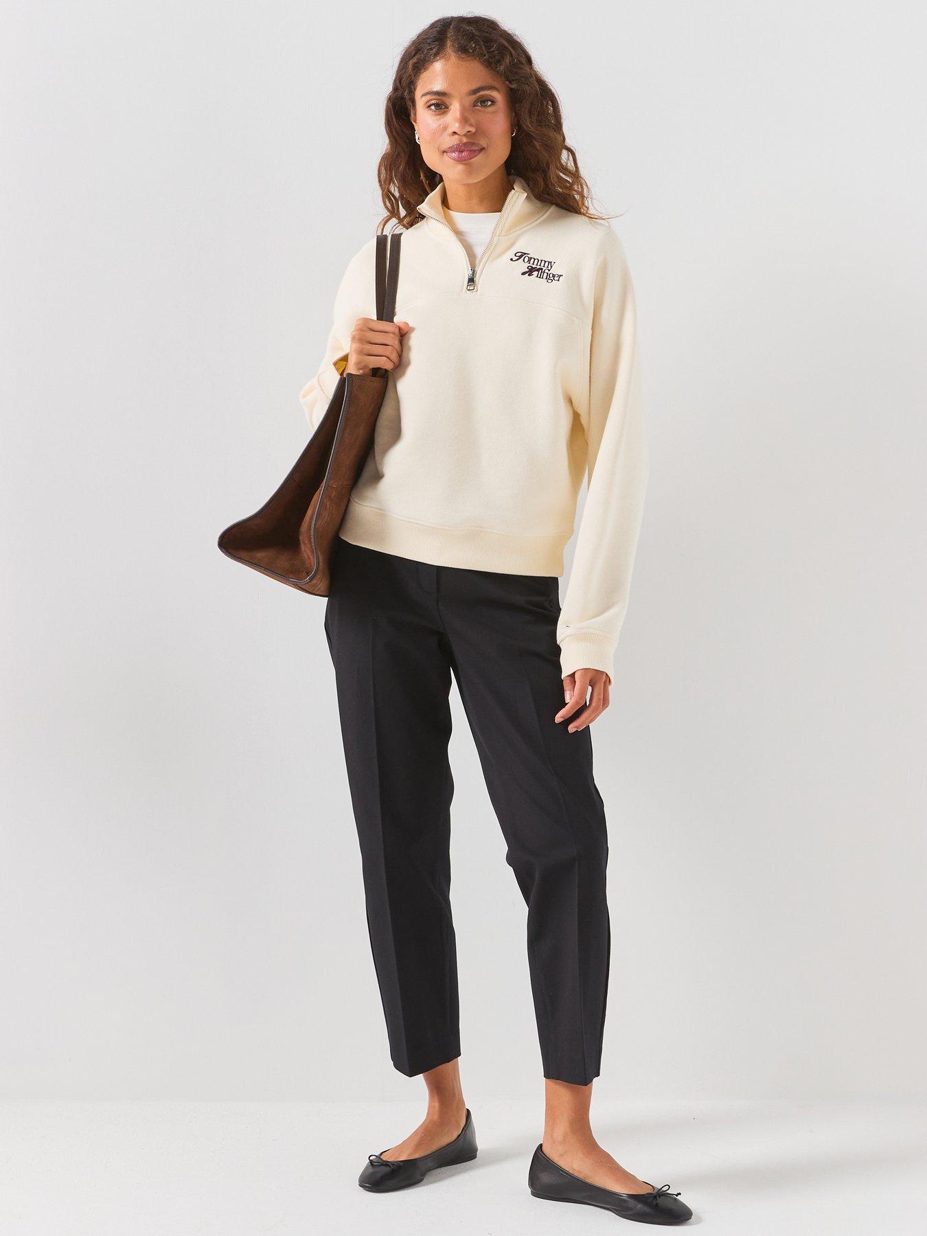 Image 3 of 6 of Tommy Hilfiger Women's Regular Fit Script Logo Quarter Zip Sweatshirt - Cream