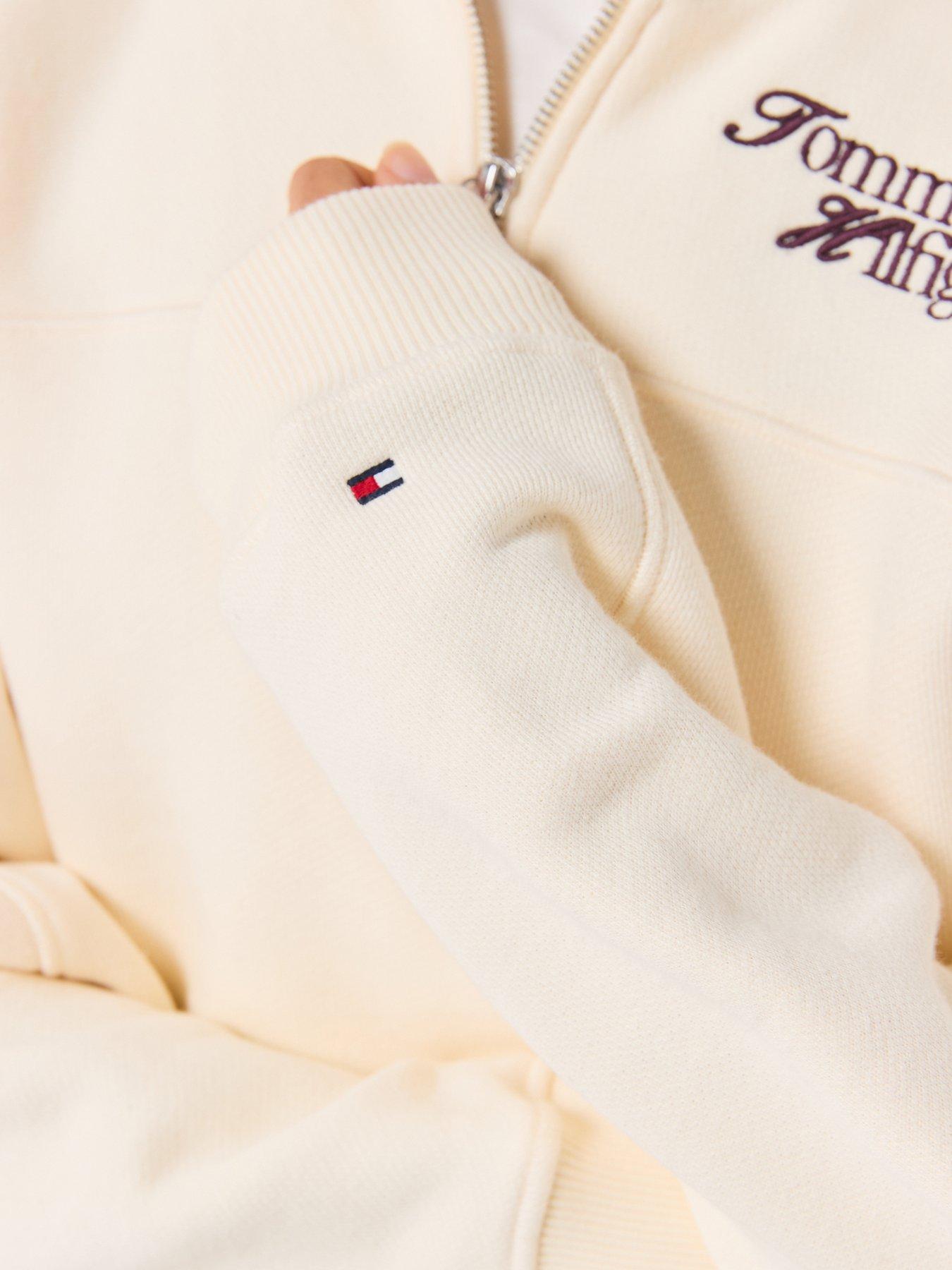 Image 6 of 6 of Tommy Hilfiger Women's Regular Fit Script Logo Quarter Zip Sweatshirt - Cream