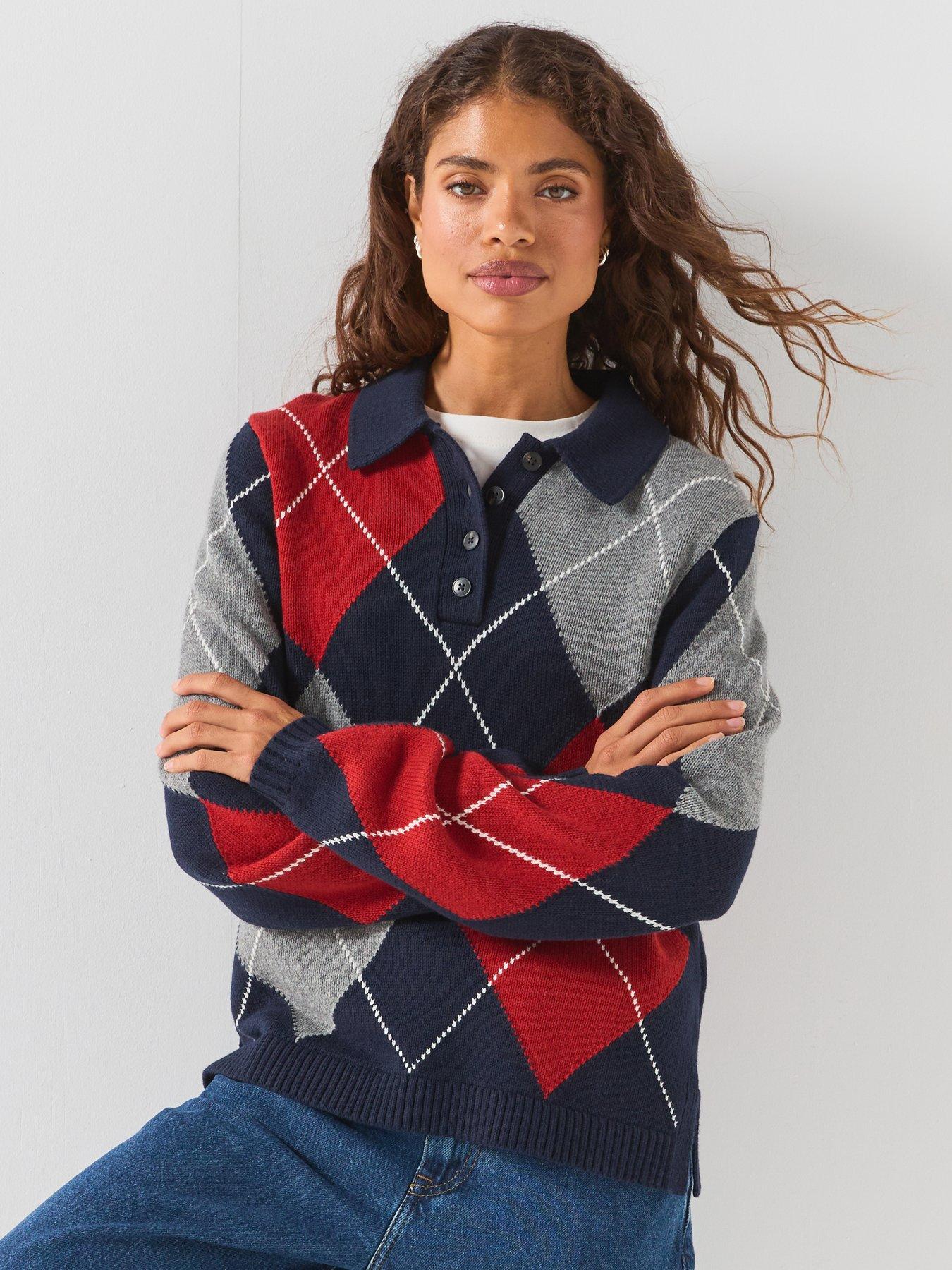 Image 1 of 6 of Tommy Hilfiger Argyle Relaxed Polo Jumper - Blue