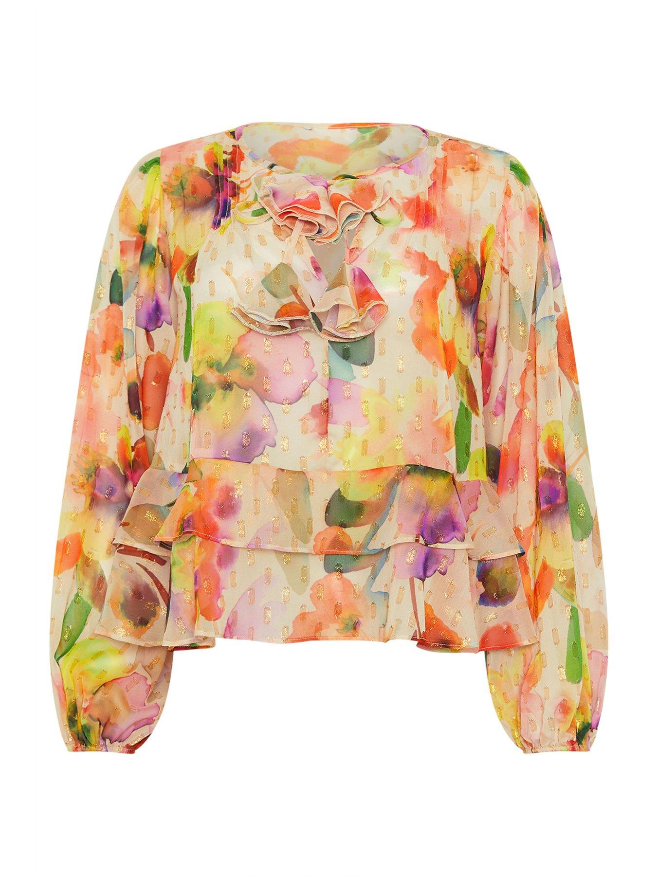 Image 4 of 4 of Star By Julien Macdonald Frill Hemline Blouse - Orange