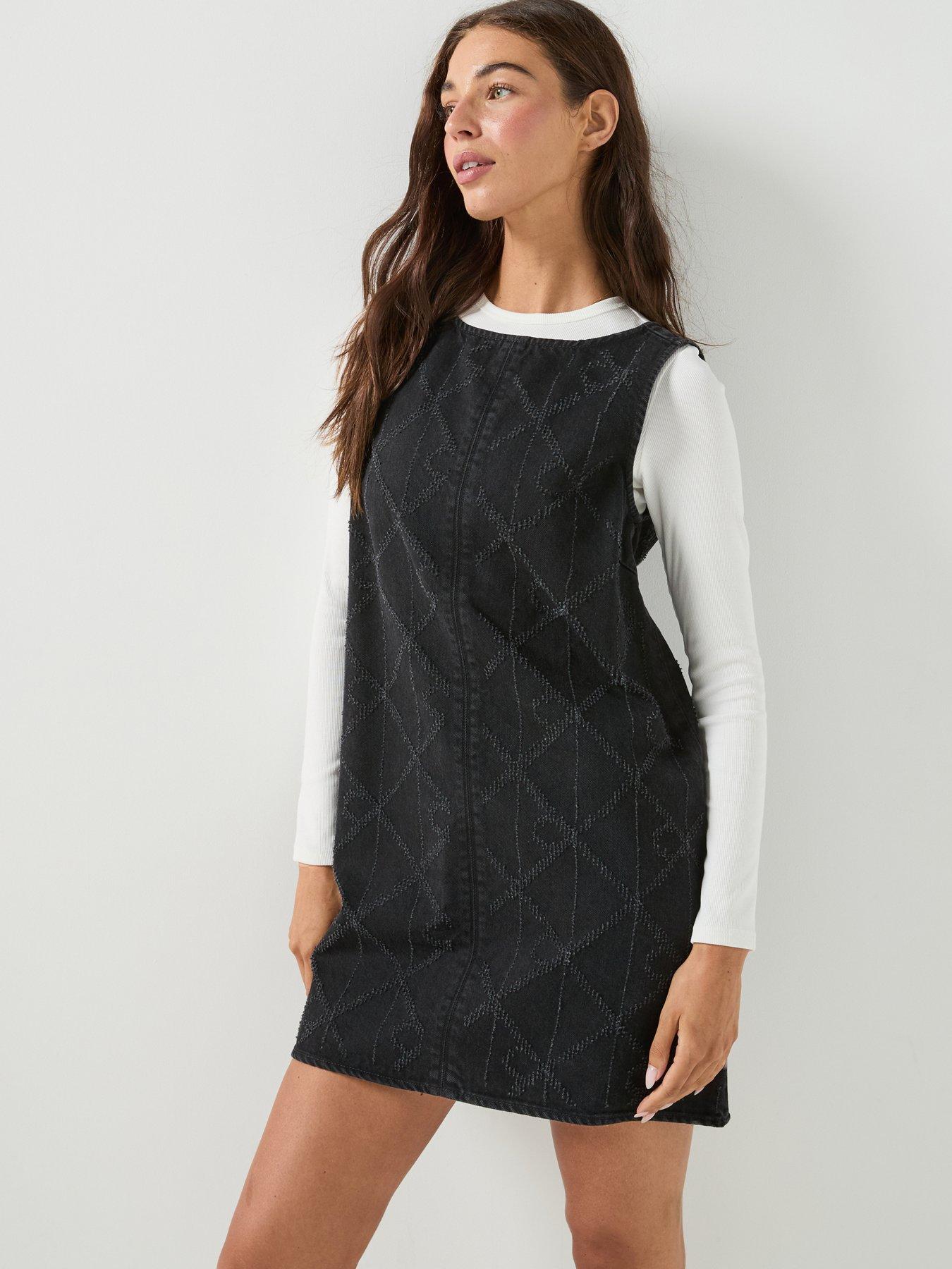 Image 1 of 5 of Calvin Klein Jeans Jeans All-over Logo Denim Mini Dress - Black