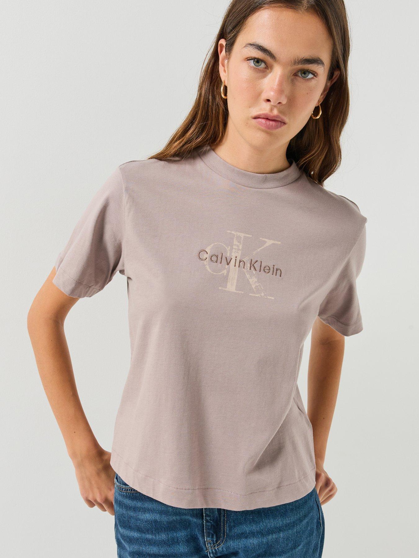 Image 1 of 4 of Calvin Klein Jeans Jeans Distressed Monologo Boxy T-shirt - Brown