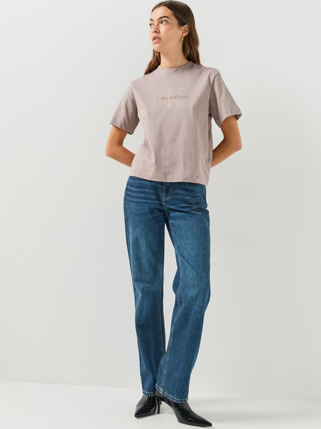 Image 3 of 4 of Calvin Klein Jeans Jeans Distressed Monologo Boxy T-shirt - Brown