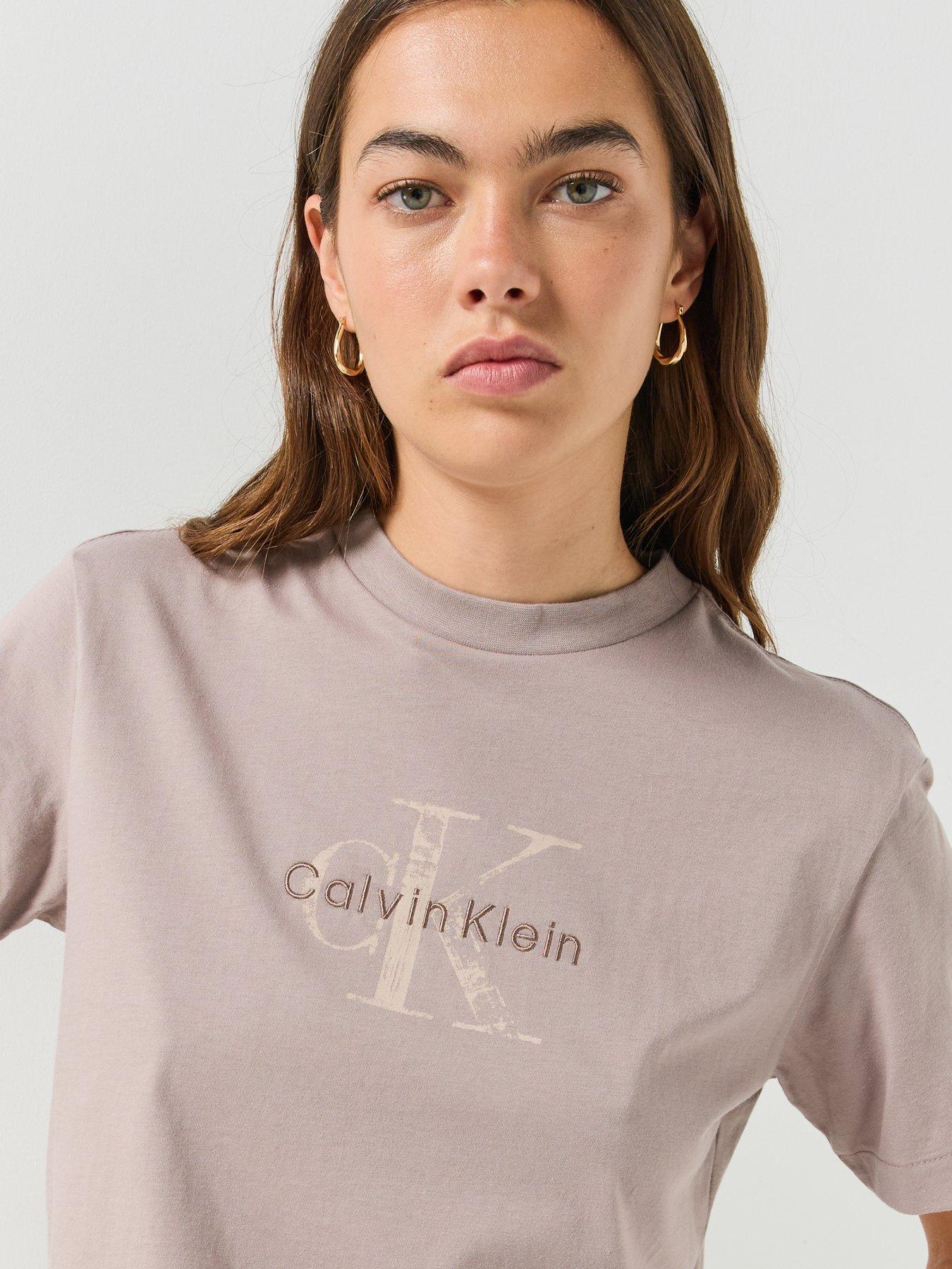 Image 4 of 4 of Calvin Klein Jeans Jeans Distressed Monologo Boxy T-shirt - Brown
