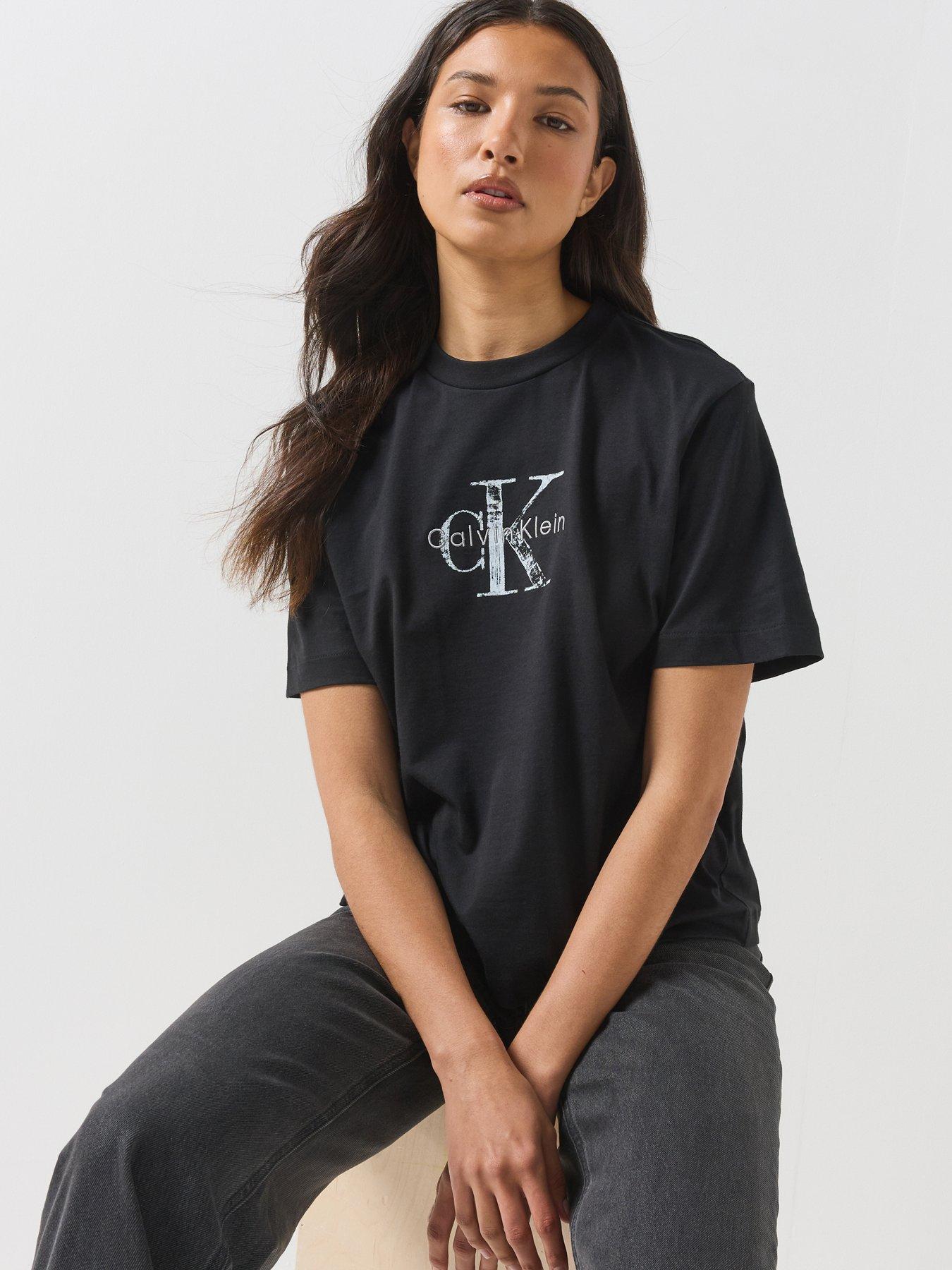Calvin Klein Jeans Jeans Distressed Monologo Boxy T-shirt, Black, Size S, Women