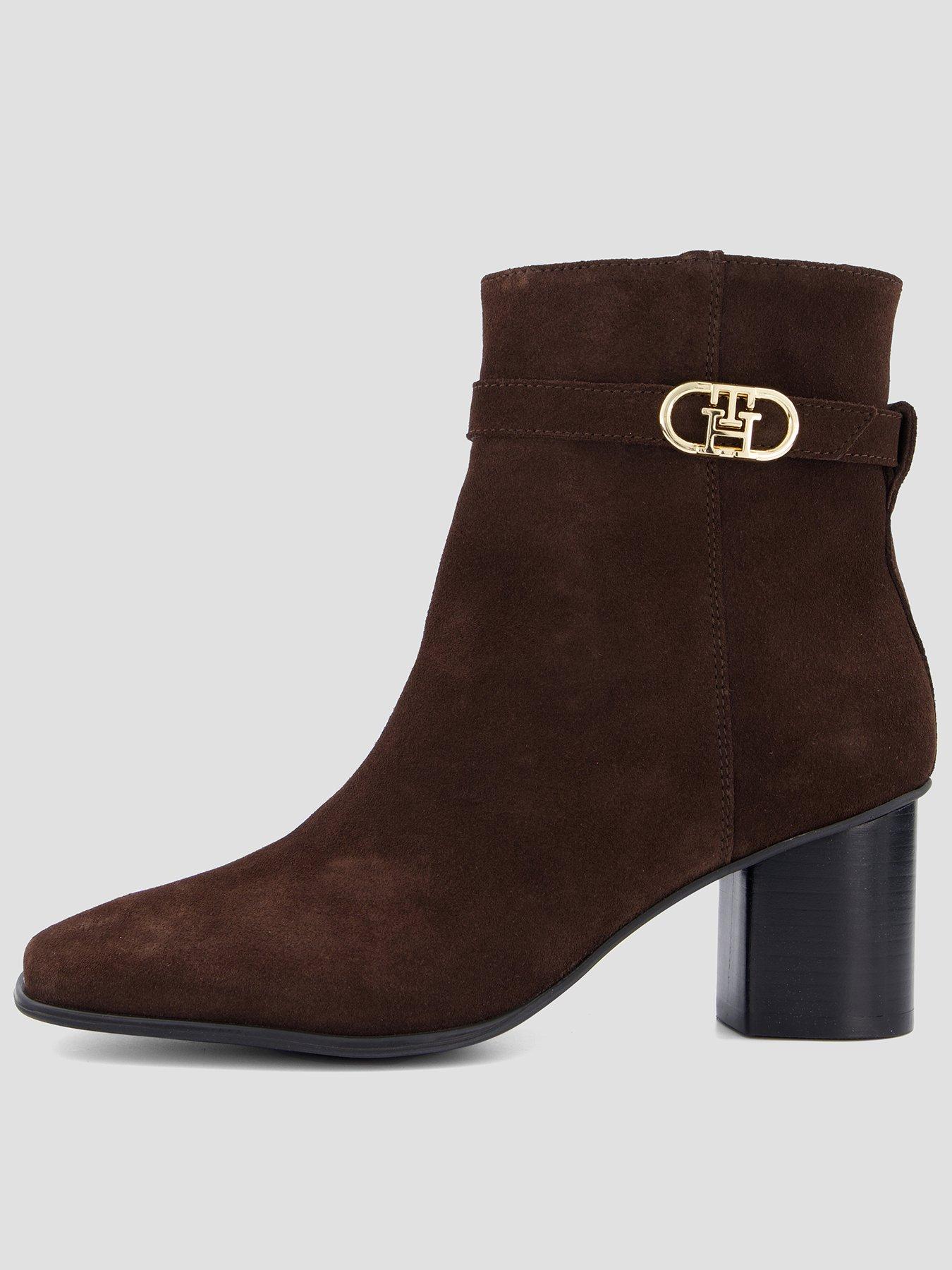 Tommy Hilfiger Suede Buckle Strap Block Heel Ankle Boots, Brown, Size 40, Women