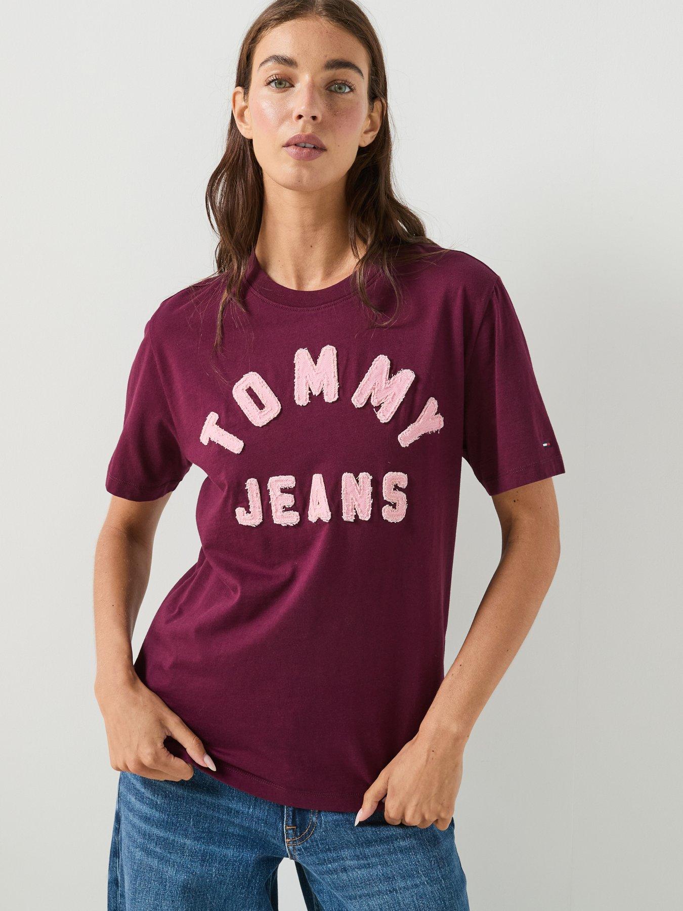 Tommy Jeans Textured Logo Relaxed Jersey T-shirt, Red, Size M, Women