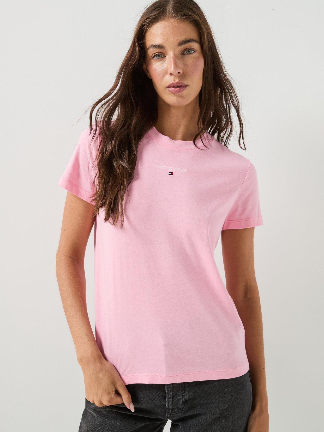 Image 1 of 5 of Tommy Jeans Logo Jersey Crew Neck T-shirt - Pink