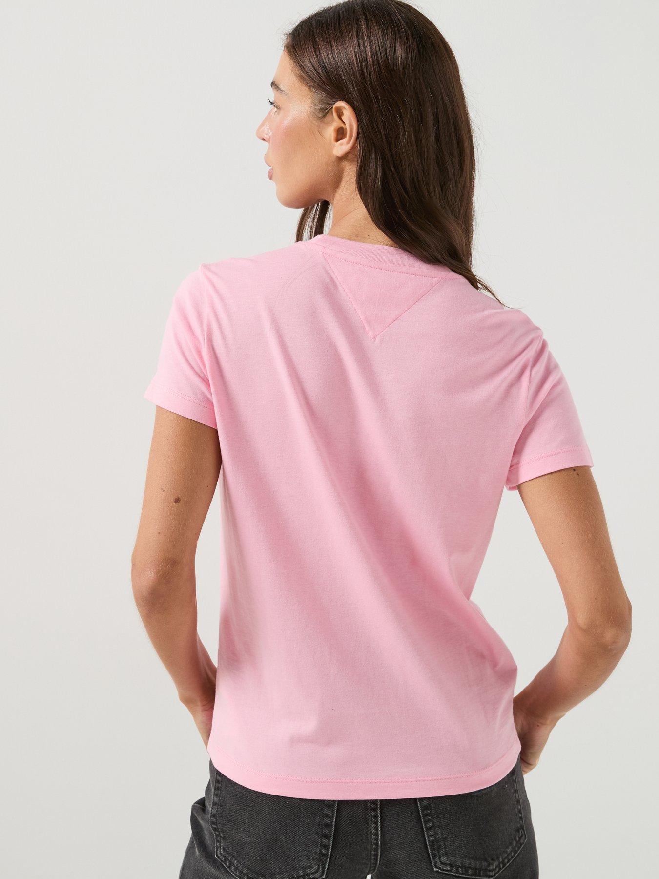 Image 2 of 5 of Tommy Jeans Logo Jersey Crew Neck T-shirt - Pink