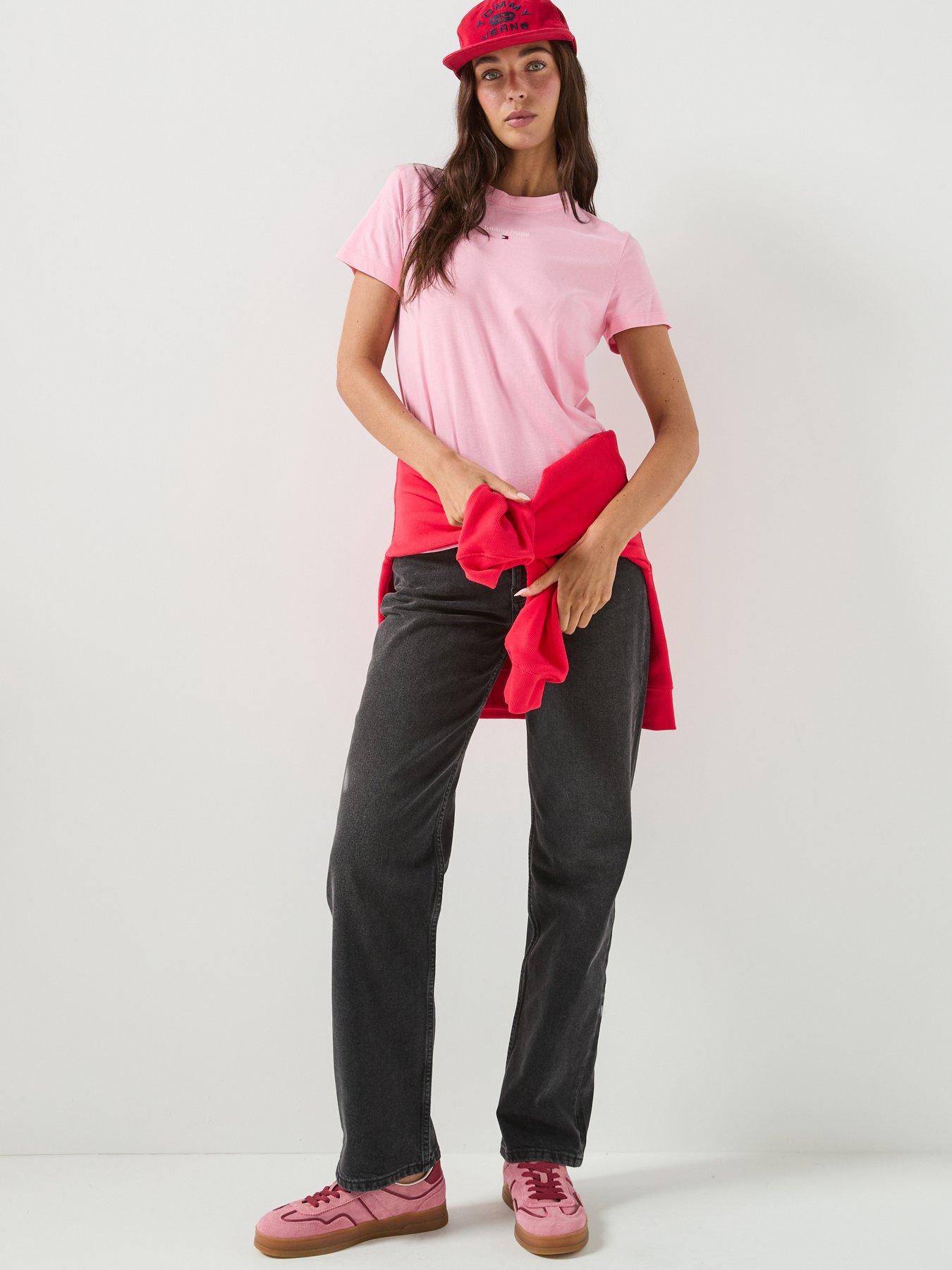 Image 3 of 5 of Tommy Jeans Logo Jersey Crew Neck T-shirt - Pink