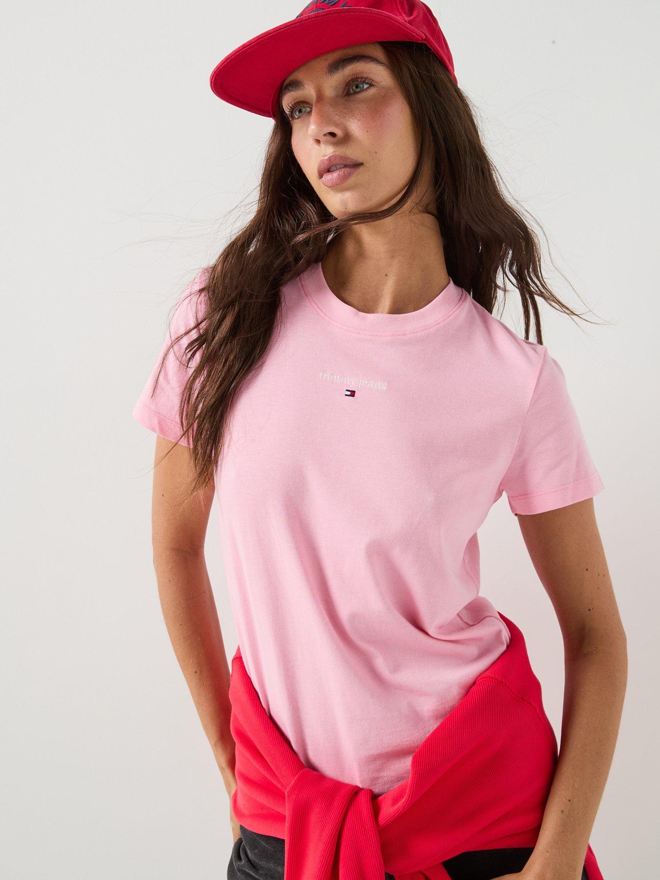 Image 5 of 5 of Tommy Jeans Logo Jersey Crew Neck T-shirt - Pink