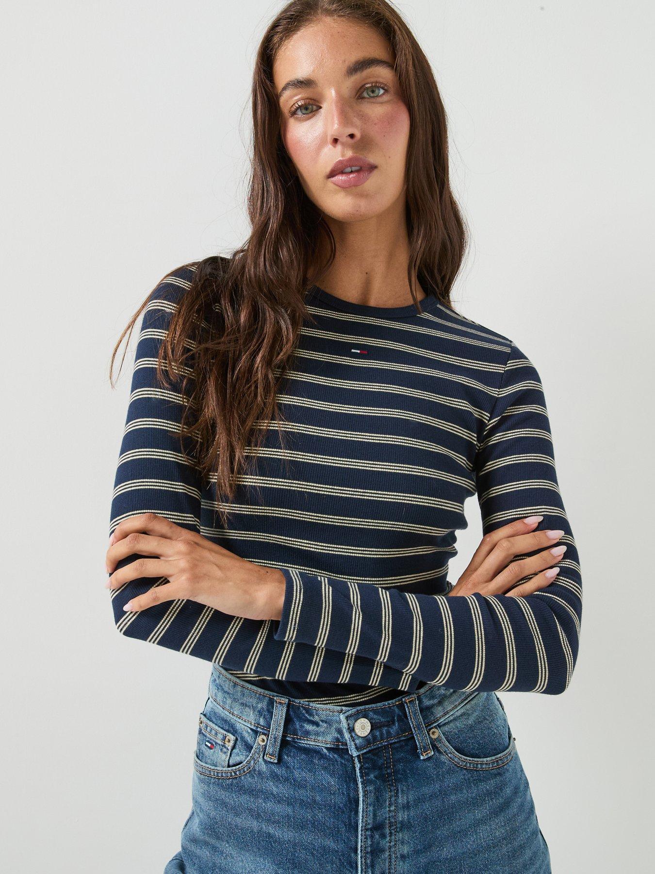 Tommy Jeans Slim Ribbed Long Sleeve T-shirt, Multi, Size S, Women
