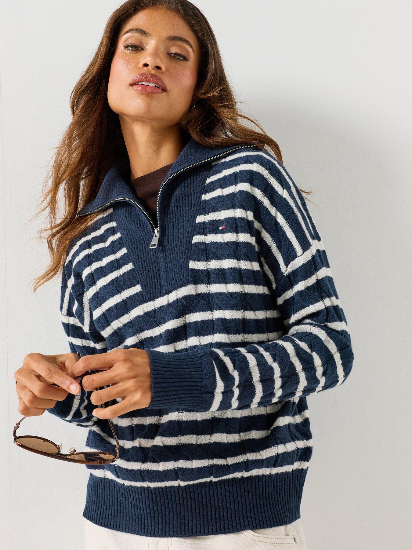 Image 1 of 6 of Tommy Hilfiger Pure Wool Cable Knit Quarter-zip Jumper - Cream / Blue