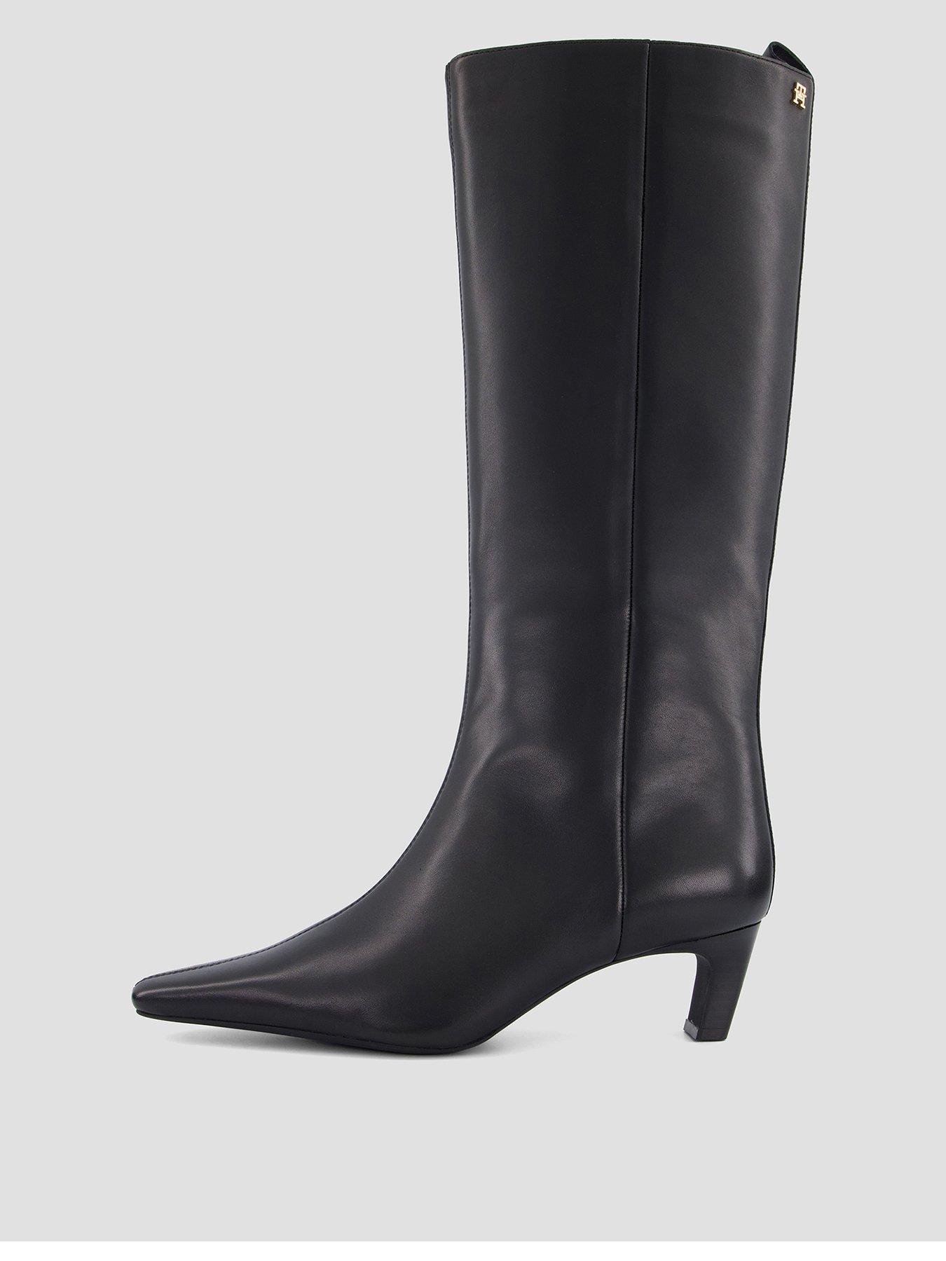 Image 1 of 6 of Tommy Hilfiger Kitten Heel Leather Knee-high Boots - Black